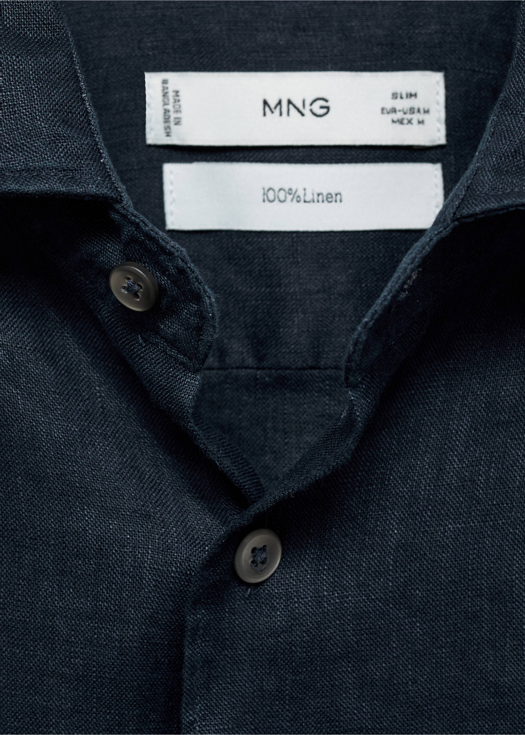 100% linen slim-fit shirt - Details of the article 0, Dark Navy. Ref: 17041248-00.