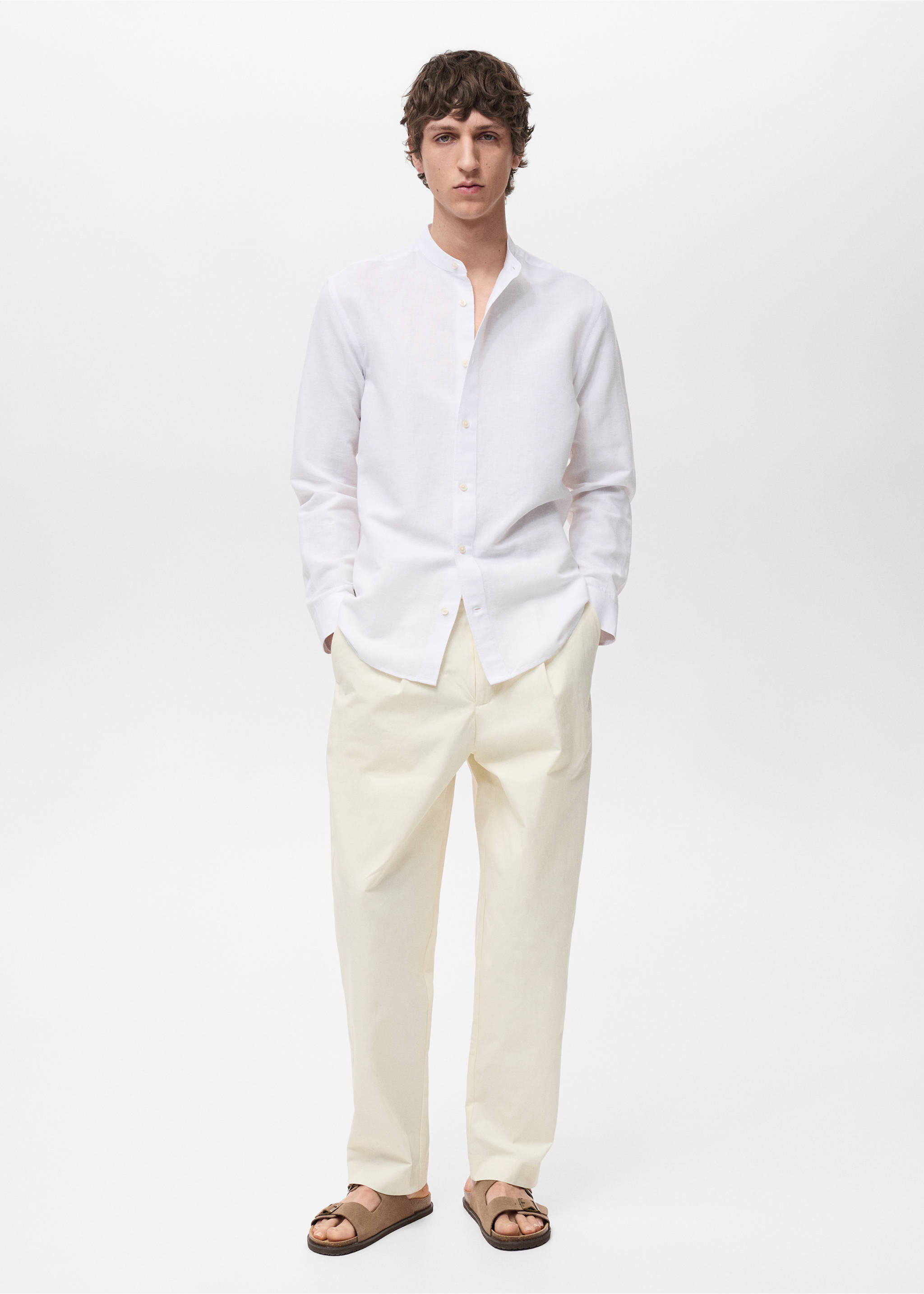 Mao collar linen shirt - General plane, White. Ref: 17041249-00.