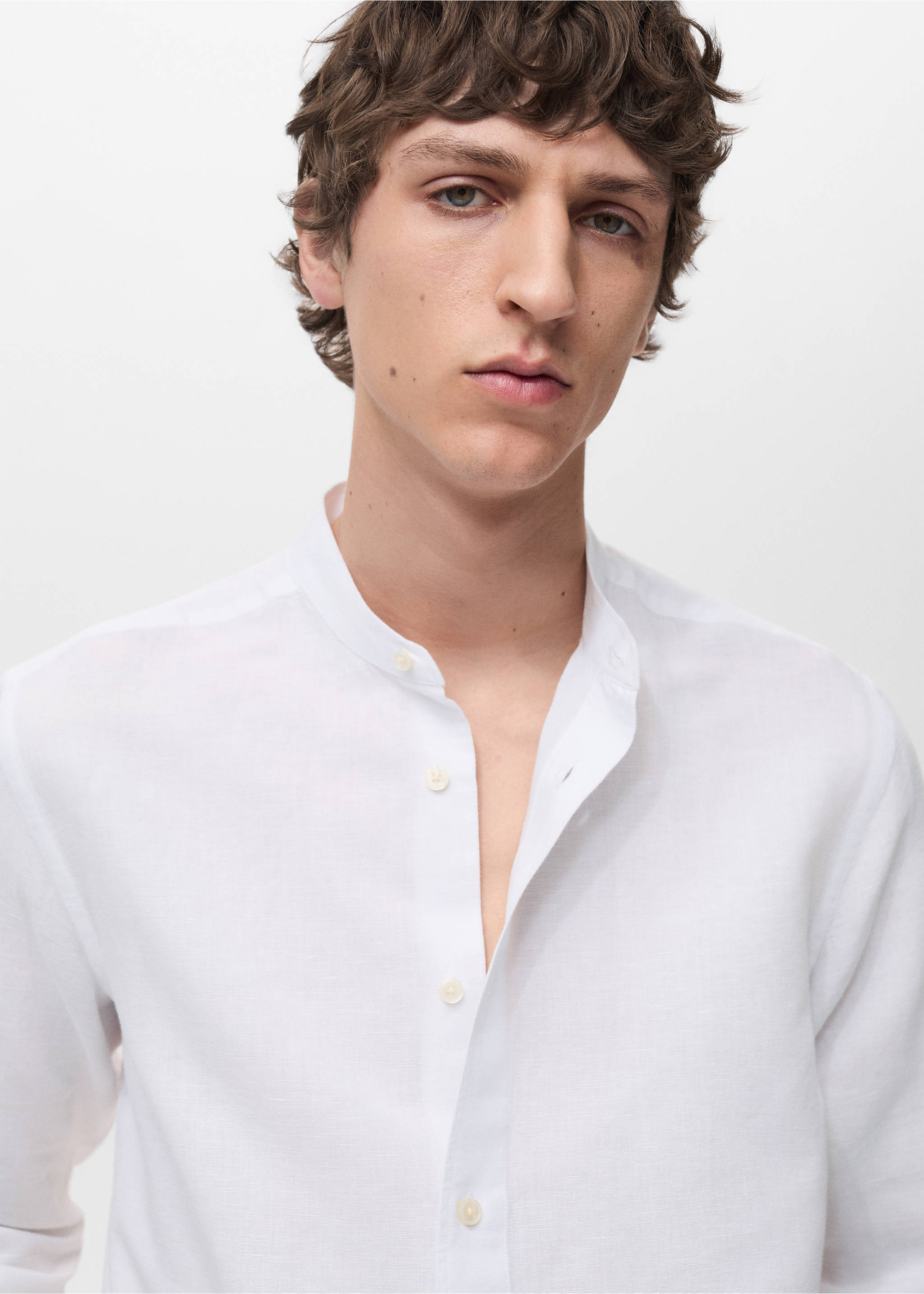 Mao collar linen shirt - Details of the article 1, White. Ref: 17041249-00.