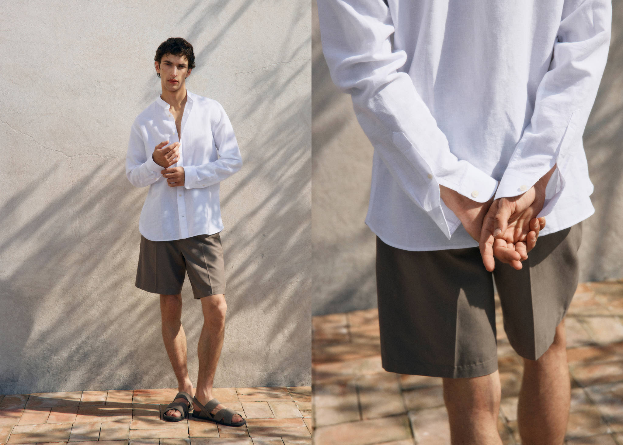 Mao collar linen shirt - Panoramic plane