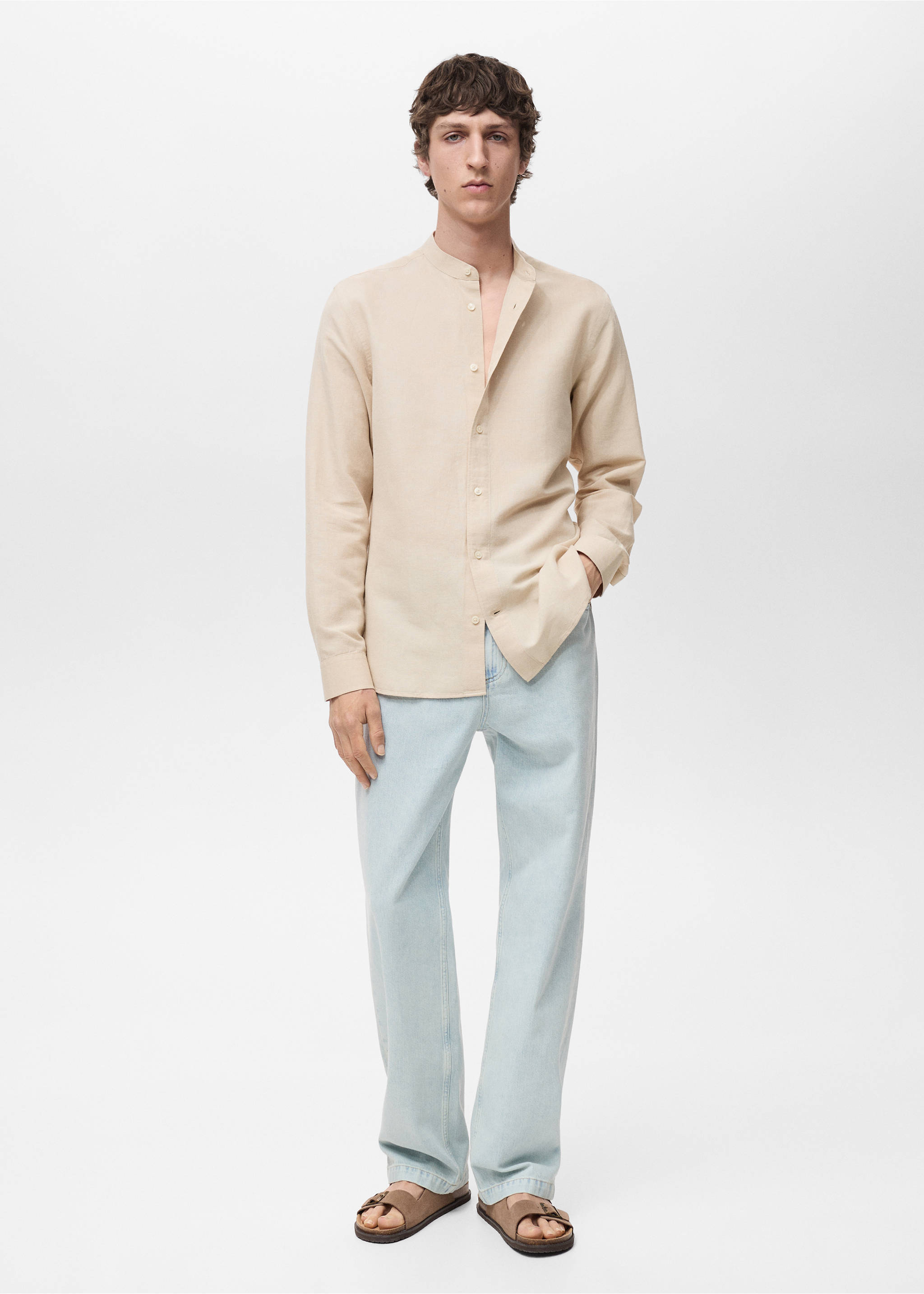 Mao collar linen shirt - General plane, Sand. Ref: 17041249-00.
