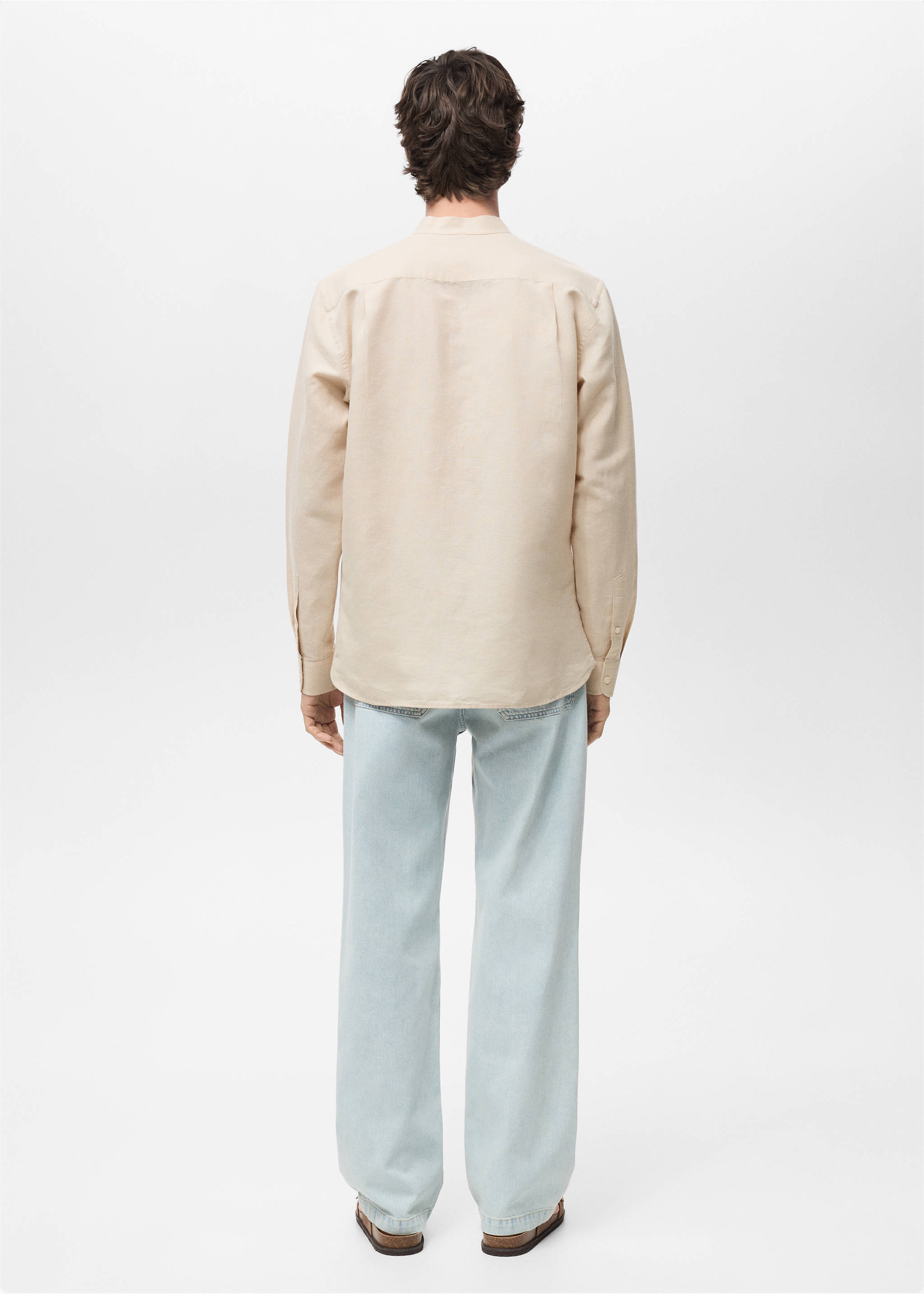 Mao collar linen shirt - Reverse of the article, Sand. Ref: 17041249-00.
