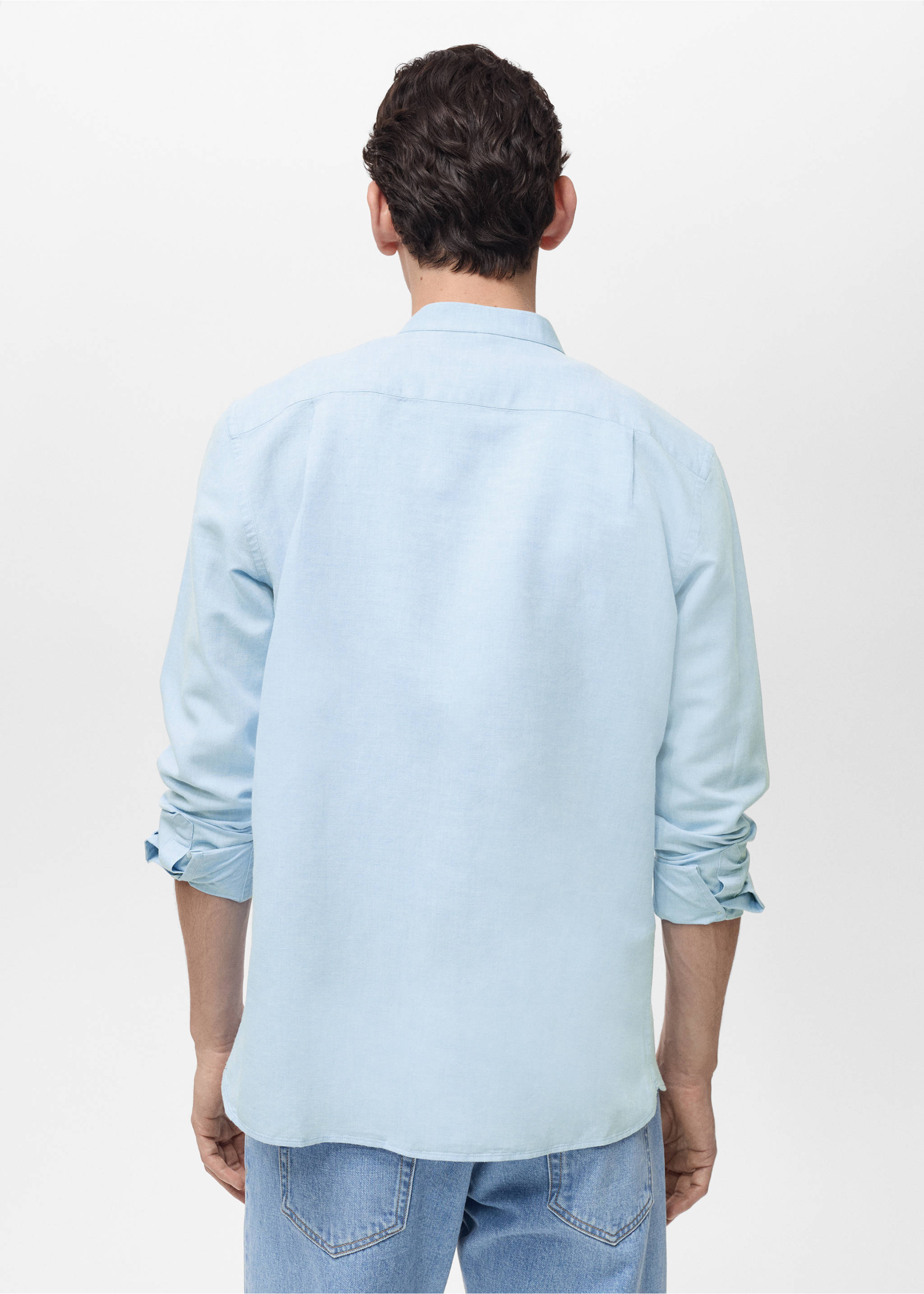 Mao collar linen shirt - Reverse of the article, Sky Blue. Ref: 17041249-00.