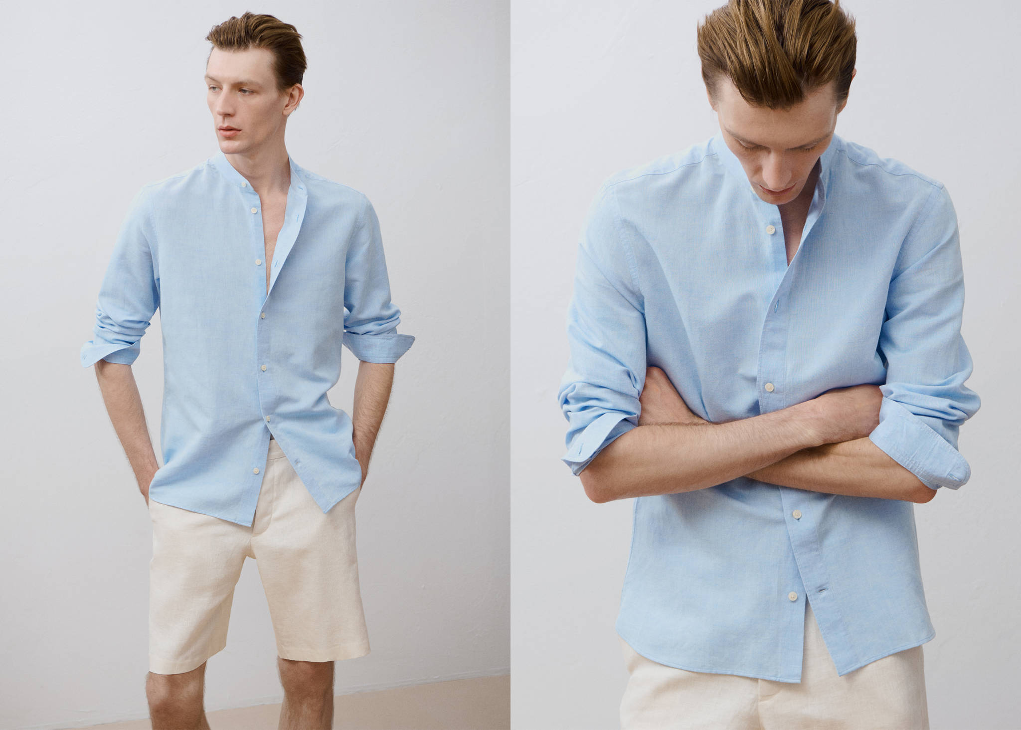 Mao collar linen shirt - Panoramic plane