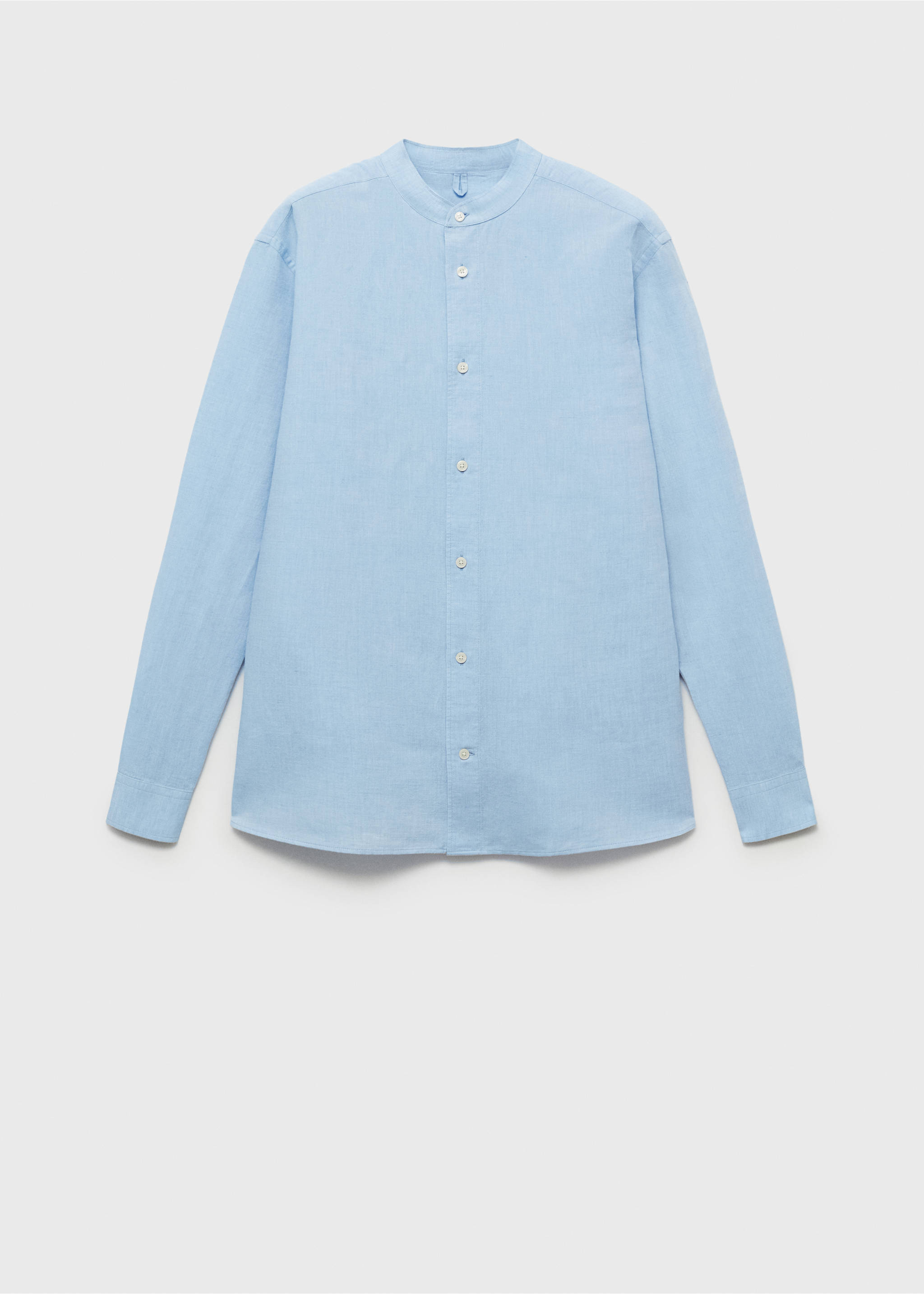 Mao collar linen shirt - Article without model, Sky Blue. Ref: 17041249-00.