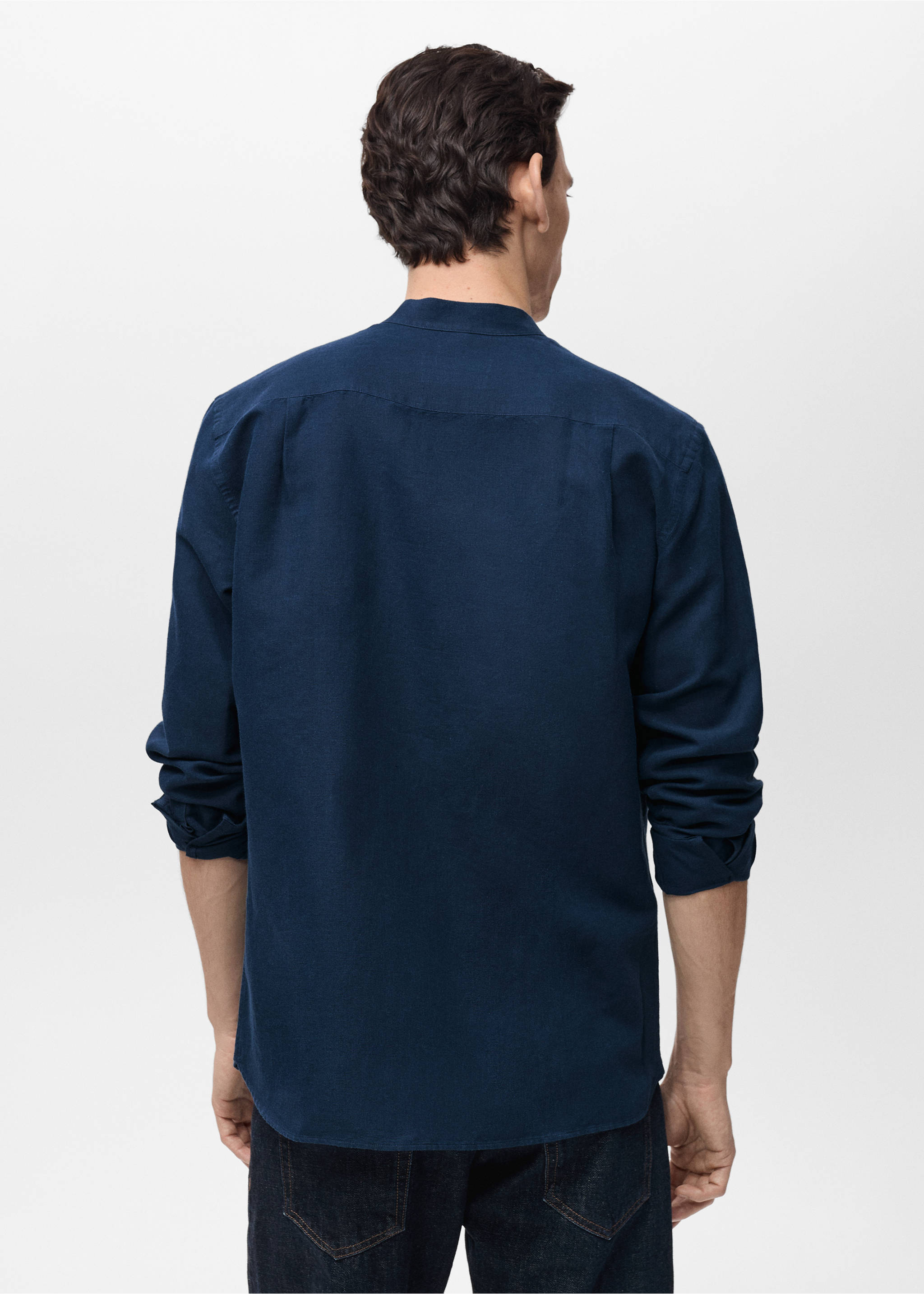 Mao collar linen shirt - Reverse of the article, Dark Navy. Ref: 17041249-00.