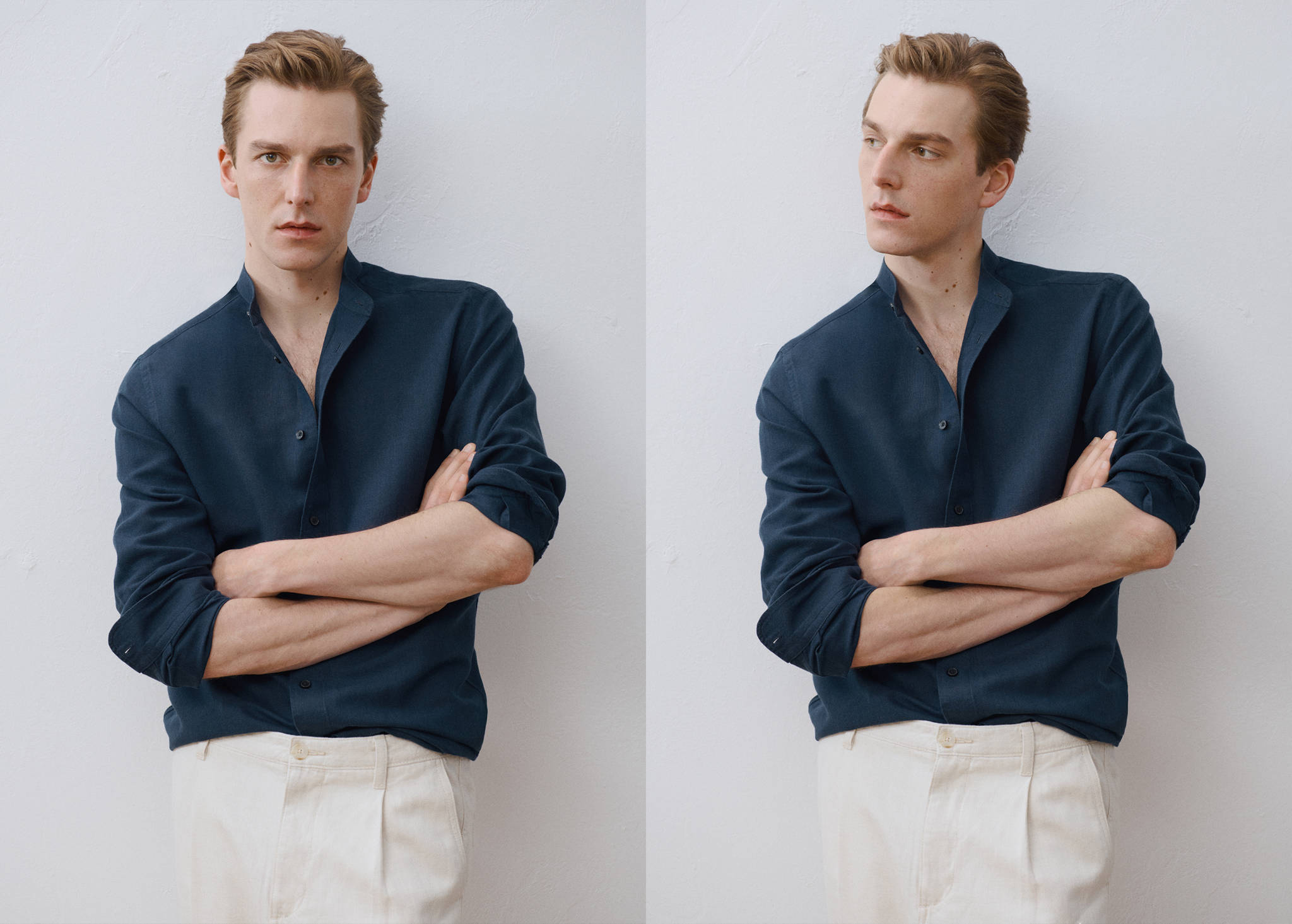 Mao collar linen shirt - Panoramic plane