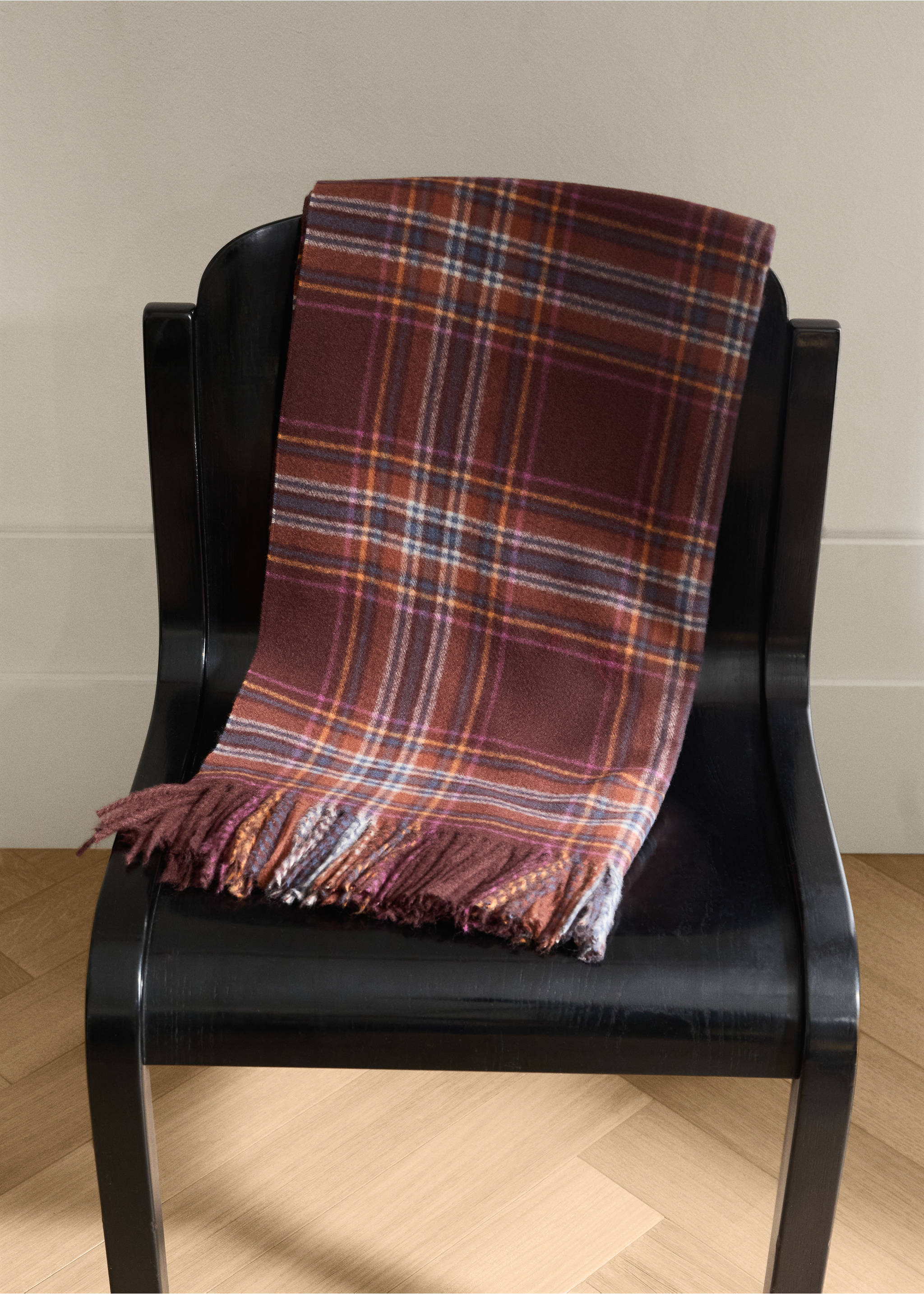 Fringed blanket with check design - General plane, Russet. Ref: 17041269-00.