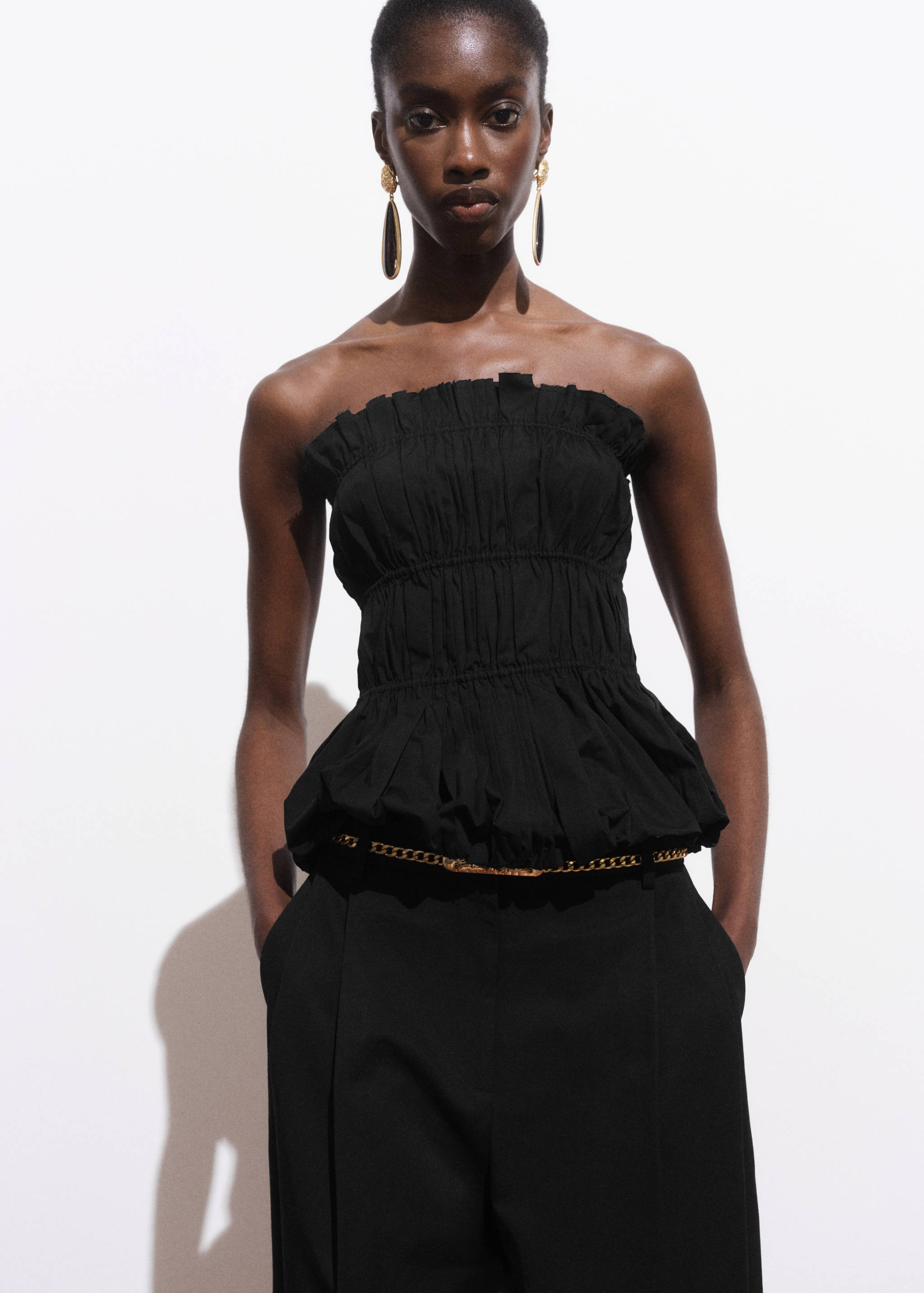 Straight-leg cotton pleated trousers - Details of the article 1