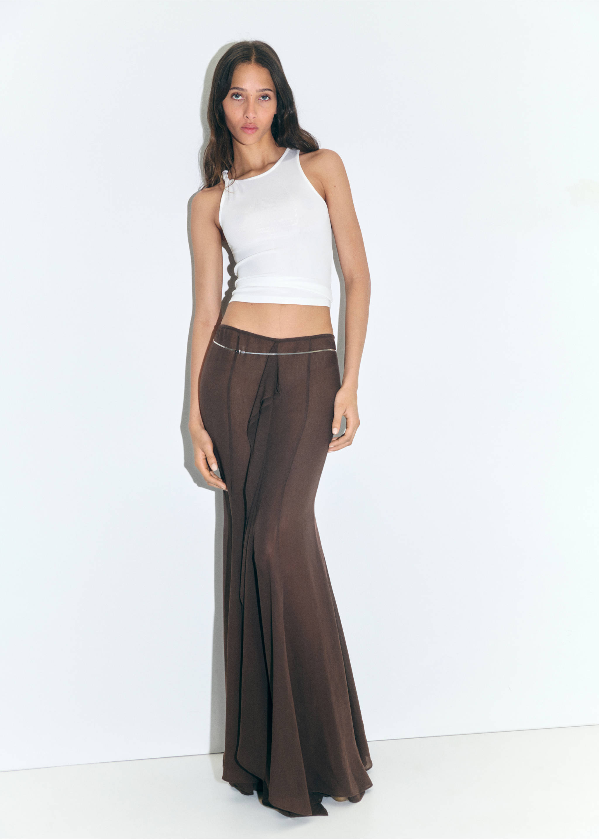 Maxi-skirt with ruffle detail - General plane, Brown. Ref: 17041277-00.