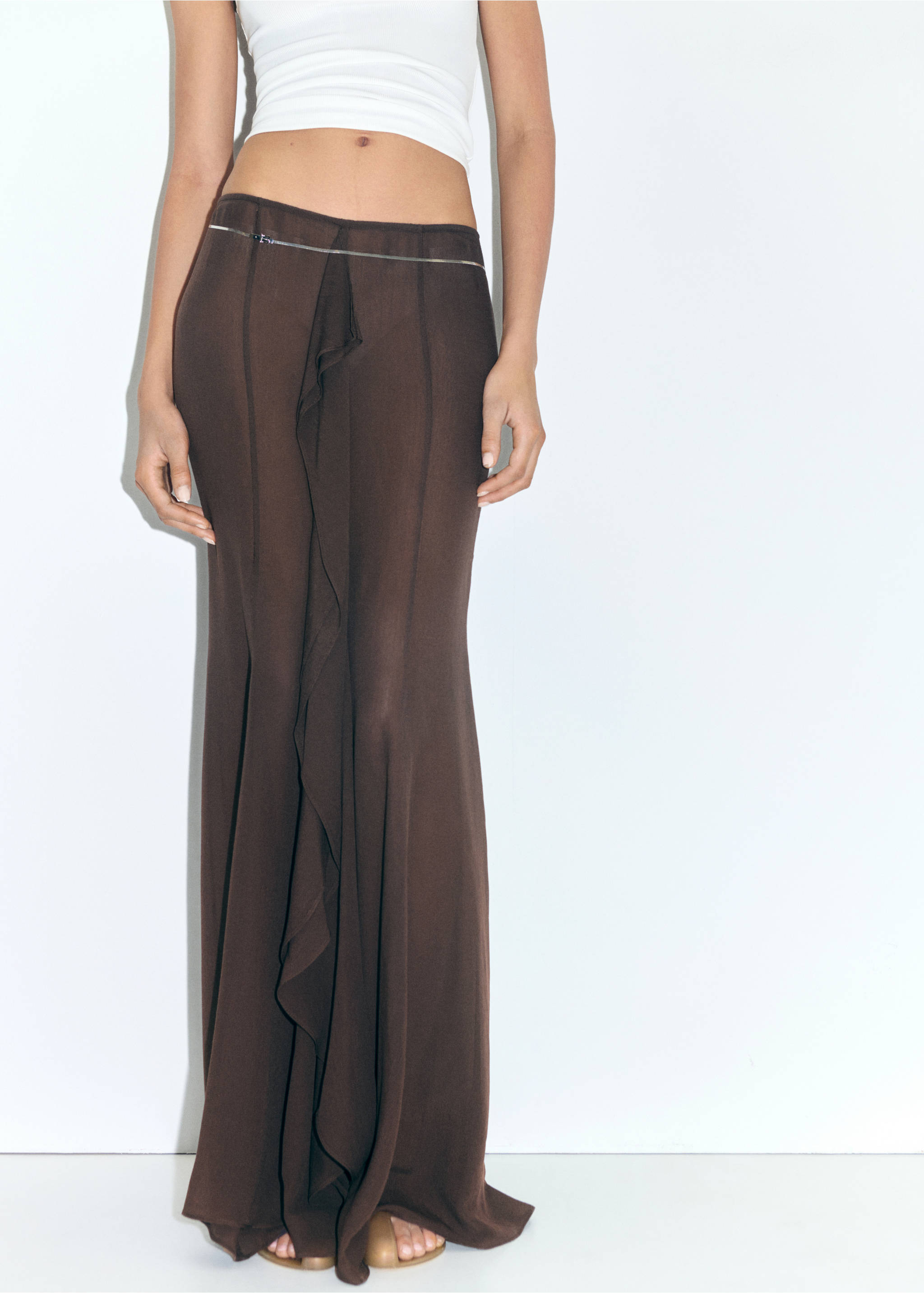 Maxi-skirt with ruffle detail - Medium plane, Brown. Ref: 17041277-00.