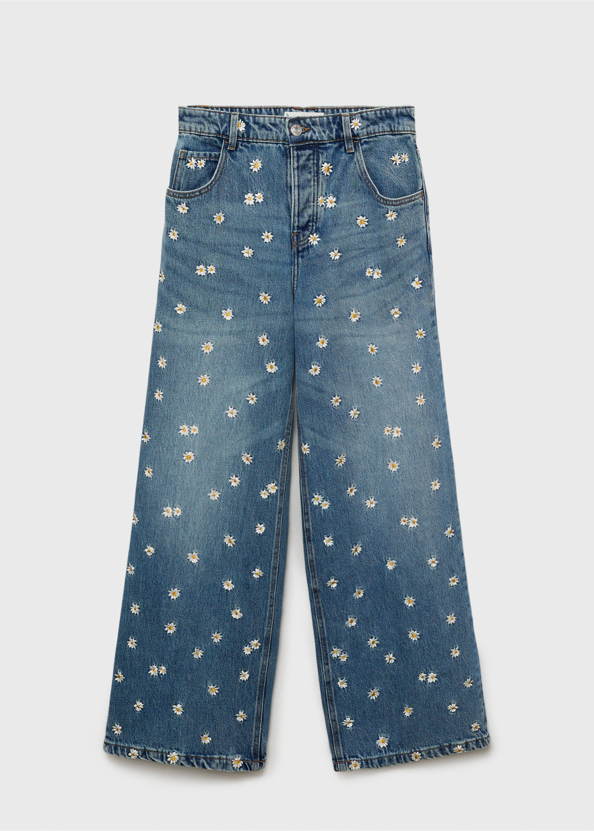 Jeans wide leg bordado flores - Artículo sin modelo, Azul medio. Ref: 17041286-00.