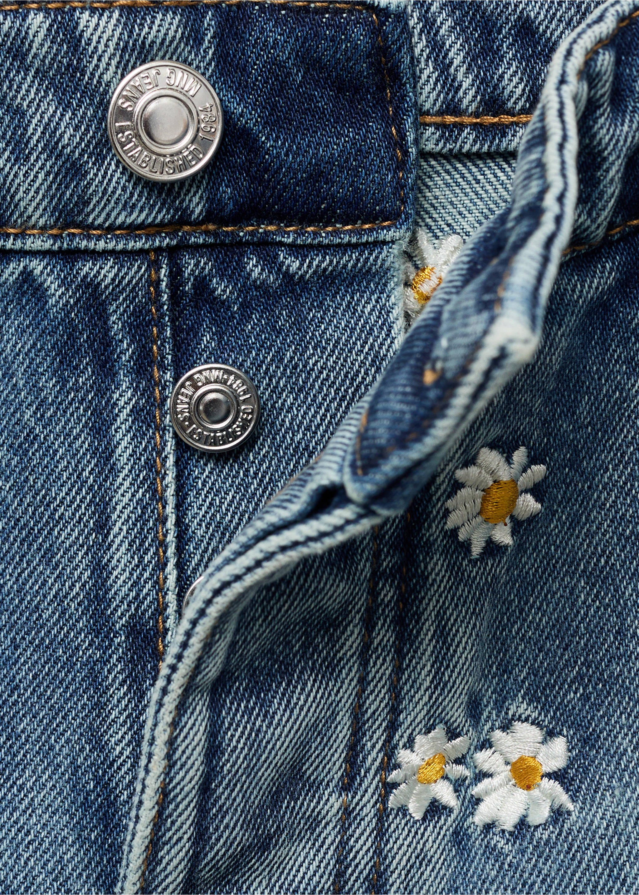 Jeans wide leg bordado flores - Detalle del artículo 0, Azul medio. Ref: 17041286-00.