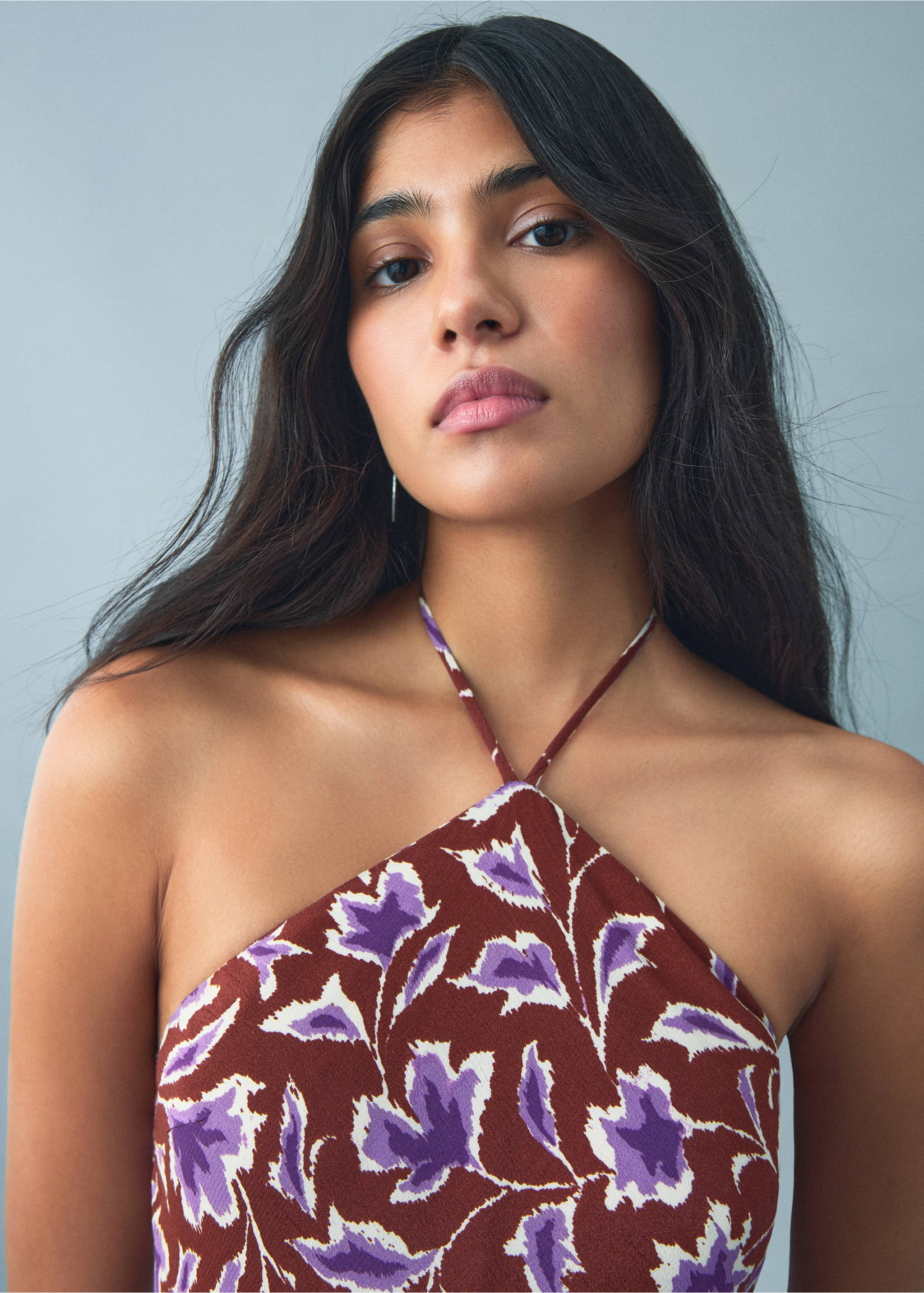 Floral-print halter dress - General plane, Brown. Ref: 17041289-00.