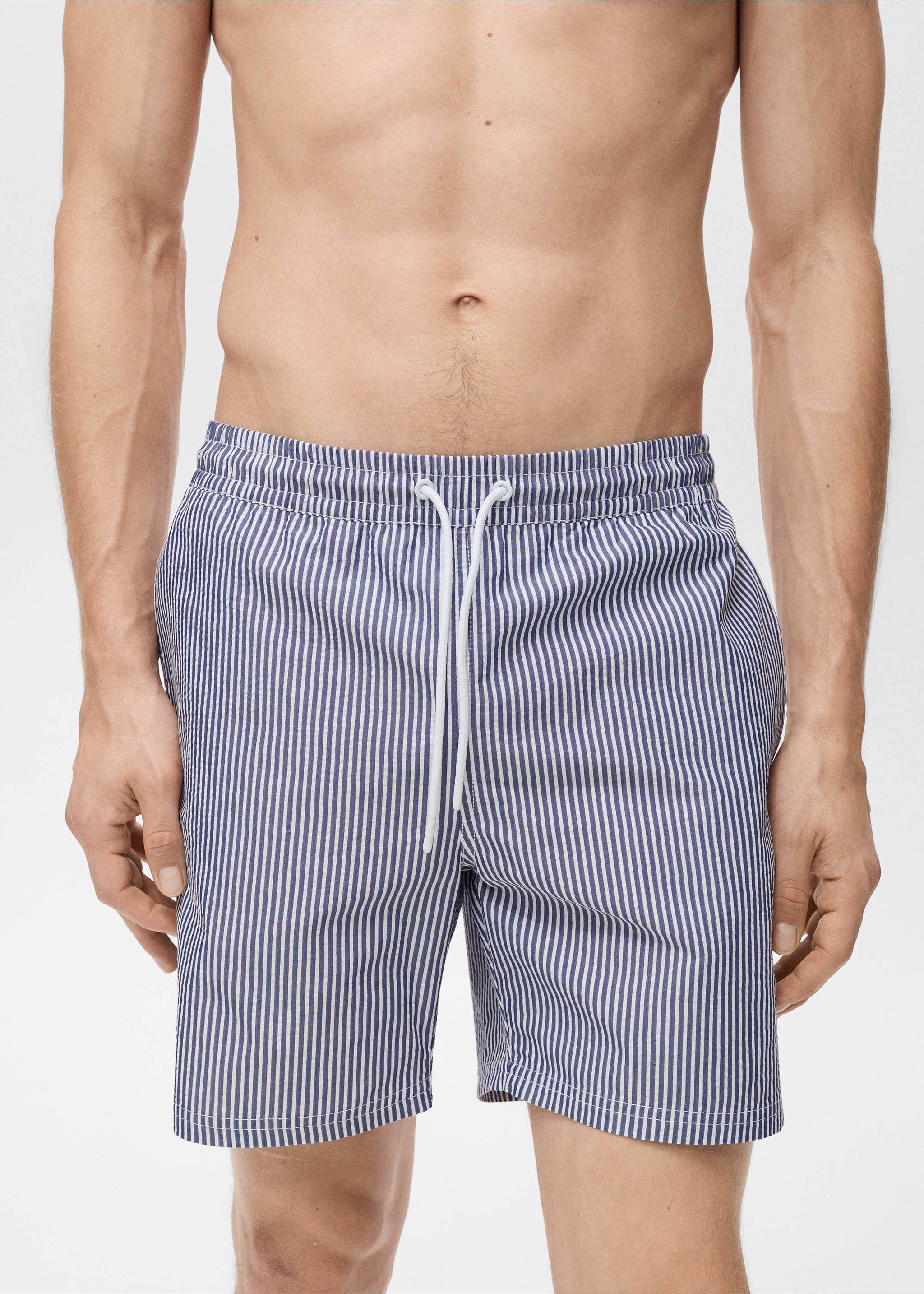 Seersucker swimming trunks - Details of the article 1, Dark Navy. Ref: 17041290-00.