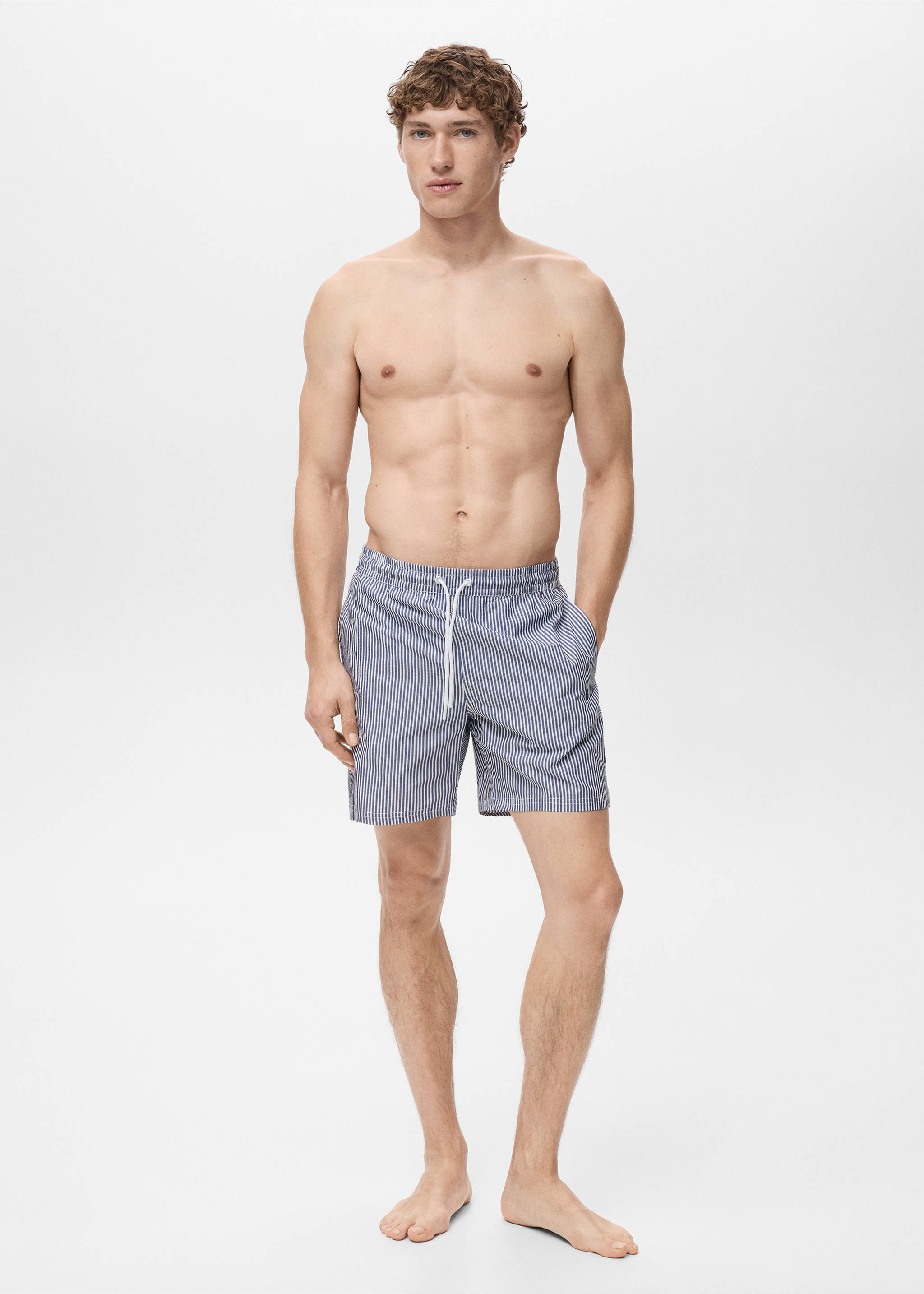 Seersucker swimming trunks - Details of the article 4, Dark Navy. Ref: 17041290-00.