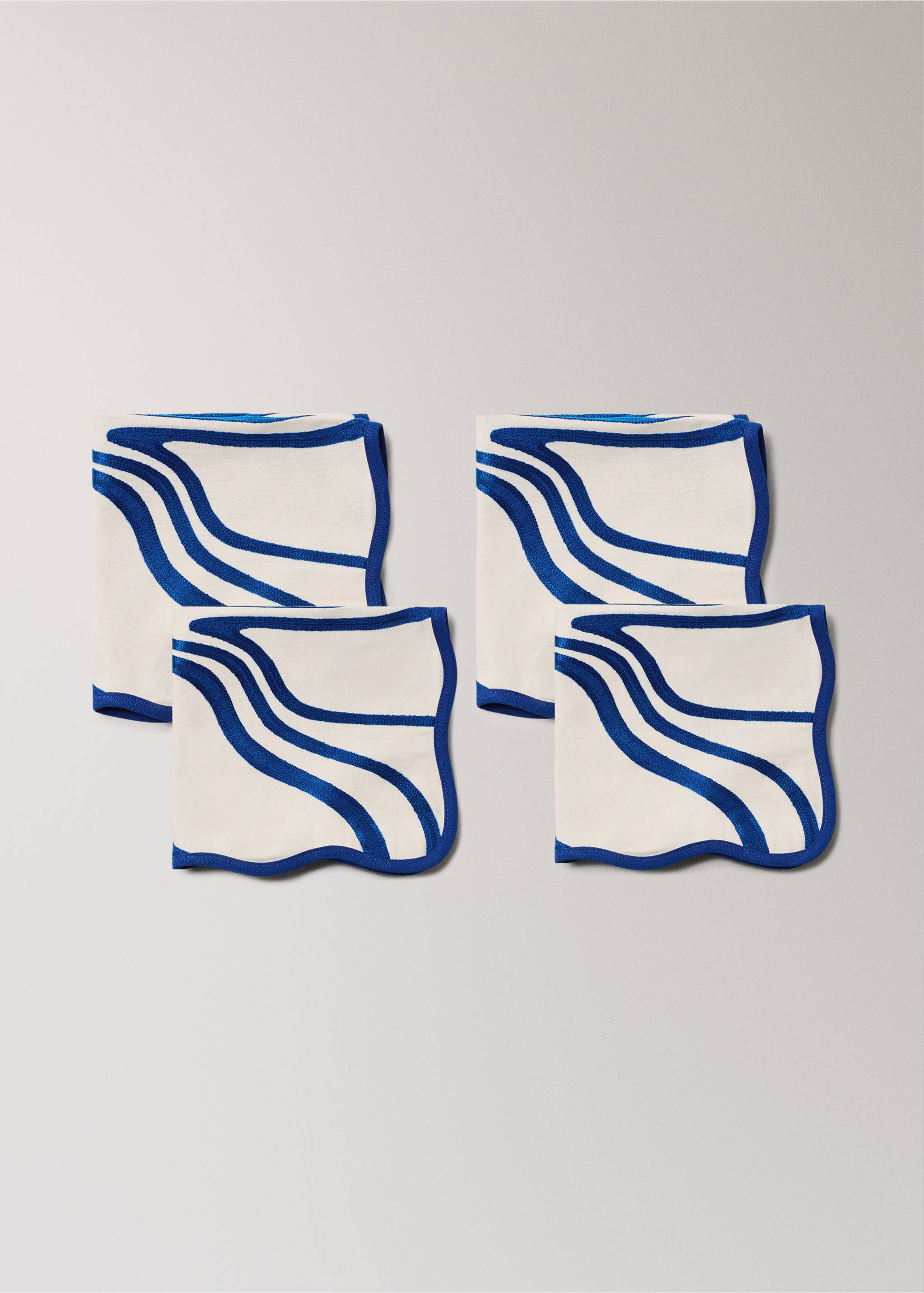 Embroidered cotton napkin with waves - Details of the article 1, Blue. Ref: 17041291-00.
