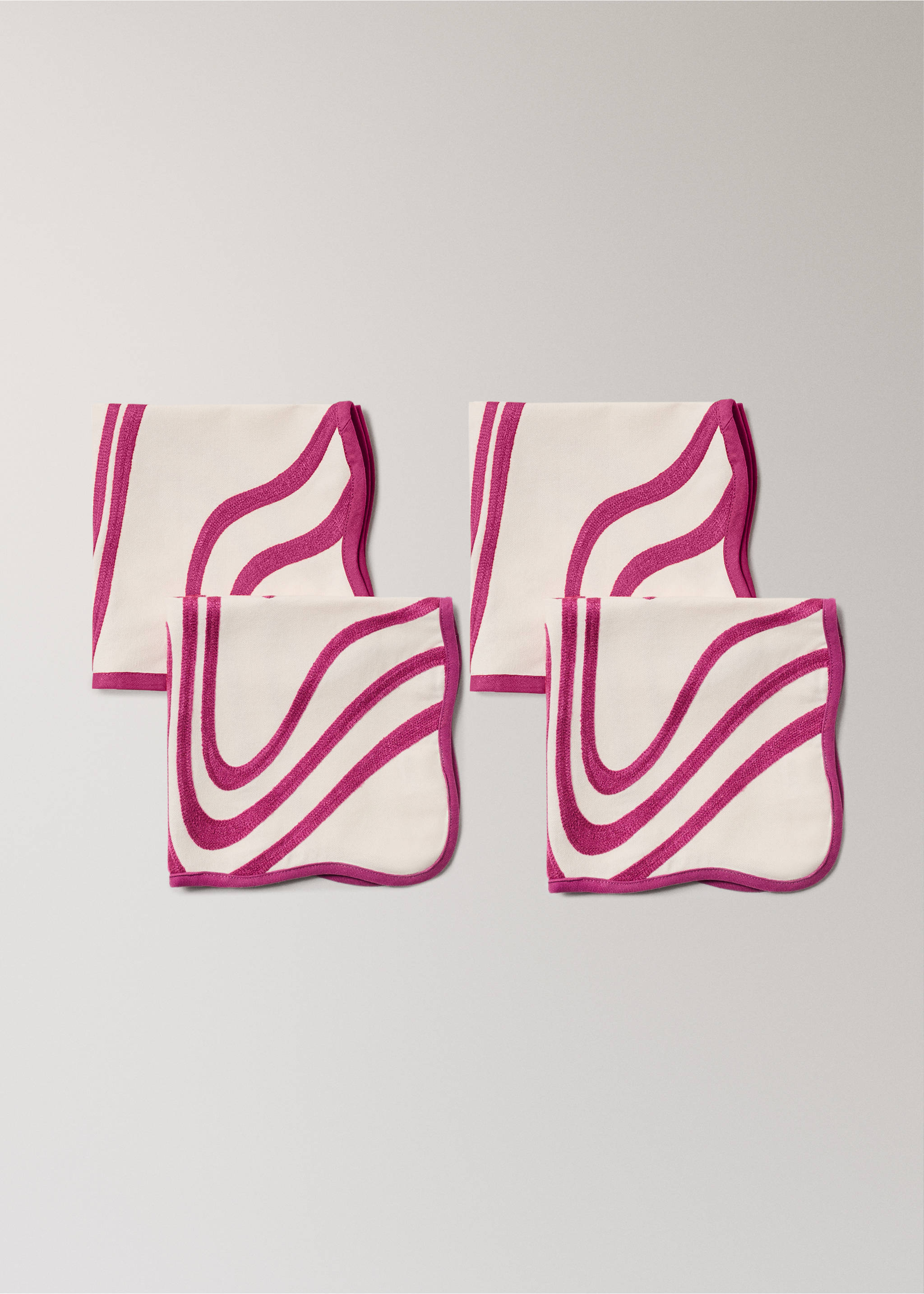 Embroidered cotton napkin with waves - Details of the article 1, Pink. Ref: 17041291-00.