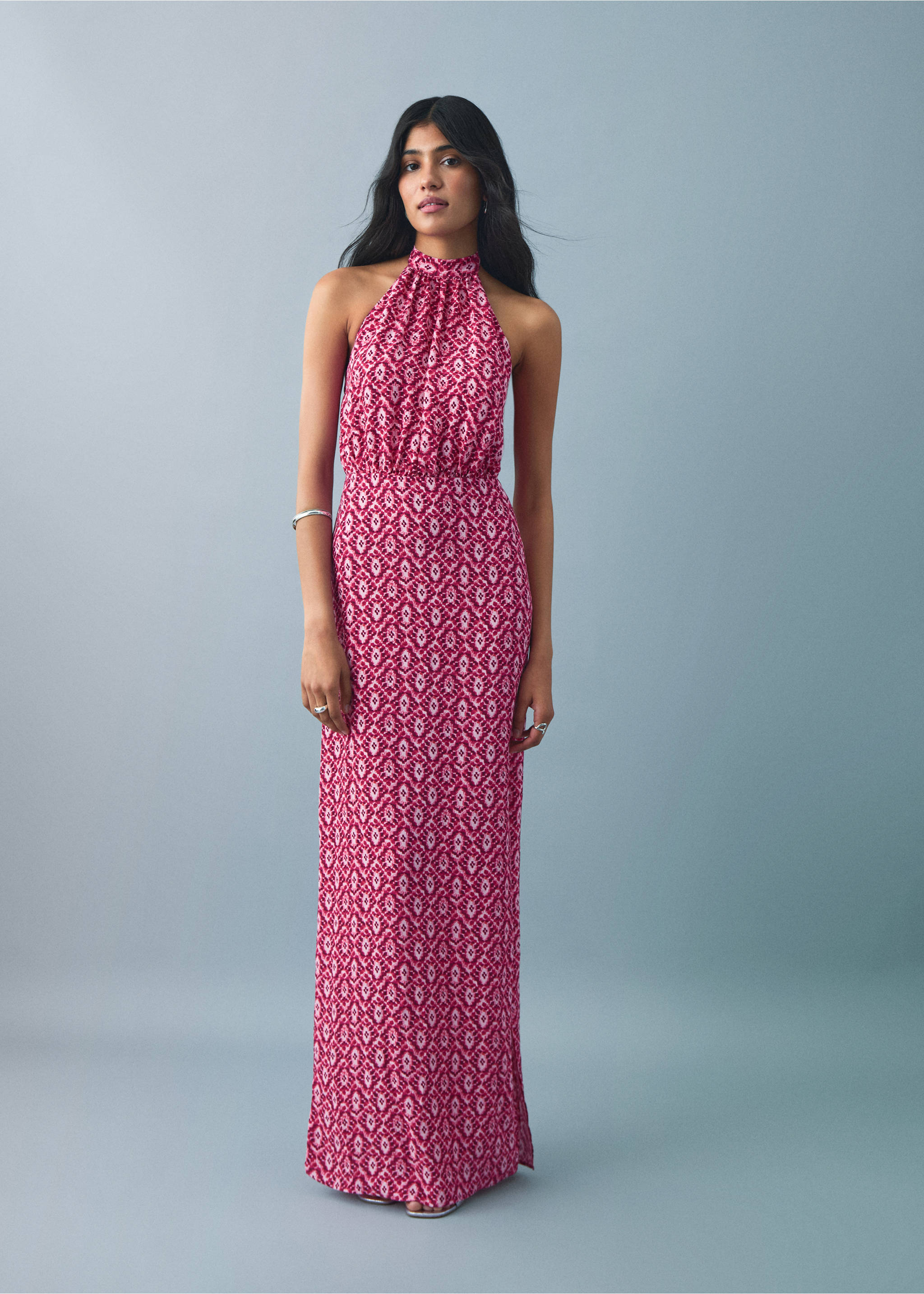 Halter-neck printed dress - General plane, Pink. Ref: 17041292-00.