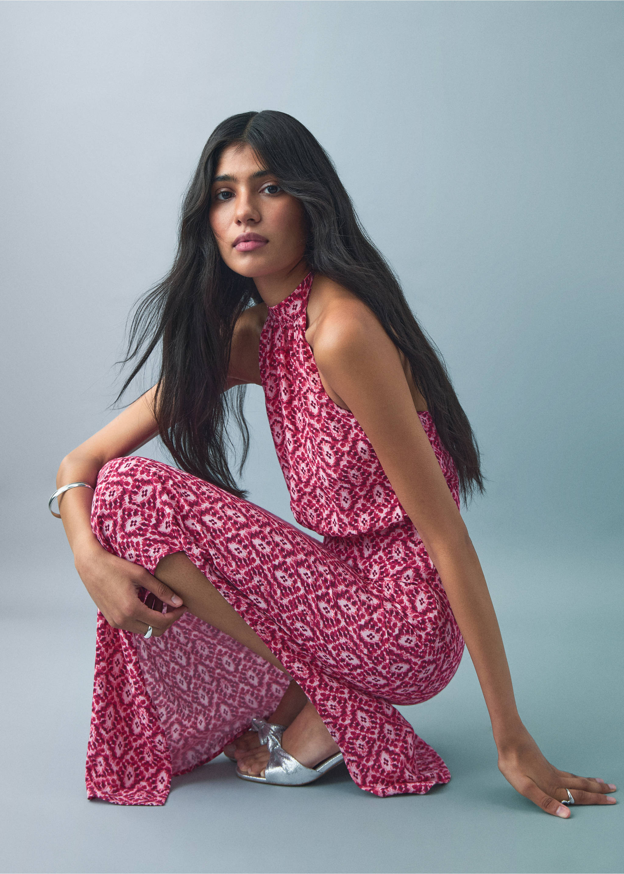 Halter-neck printed dress - Medium plane, Pink. Ref: 17041292-00.