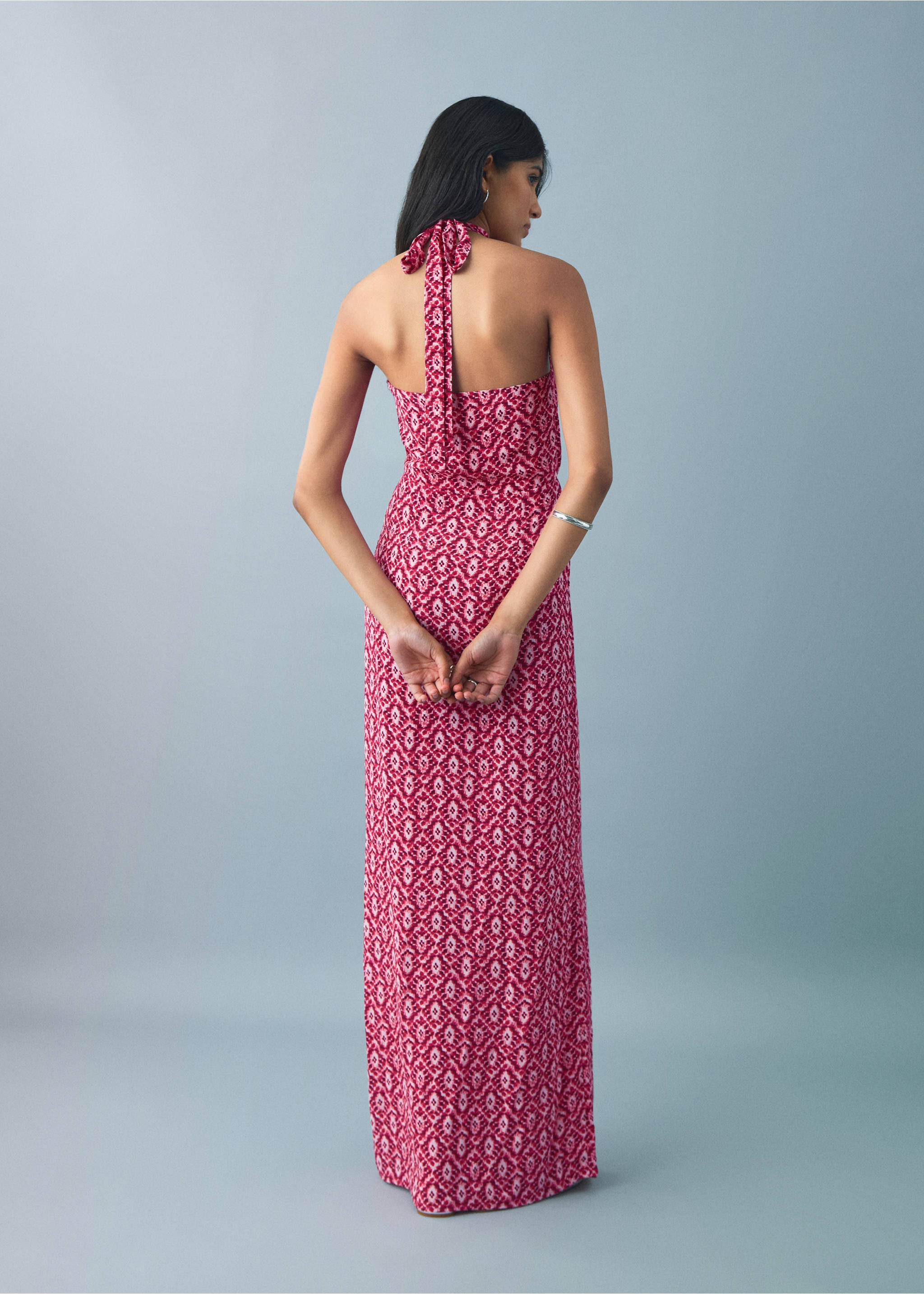 Halter-neck printed dress - Reverse of the article, Pink. Ref: 17041292-00.