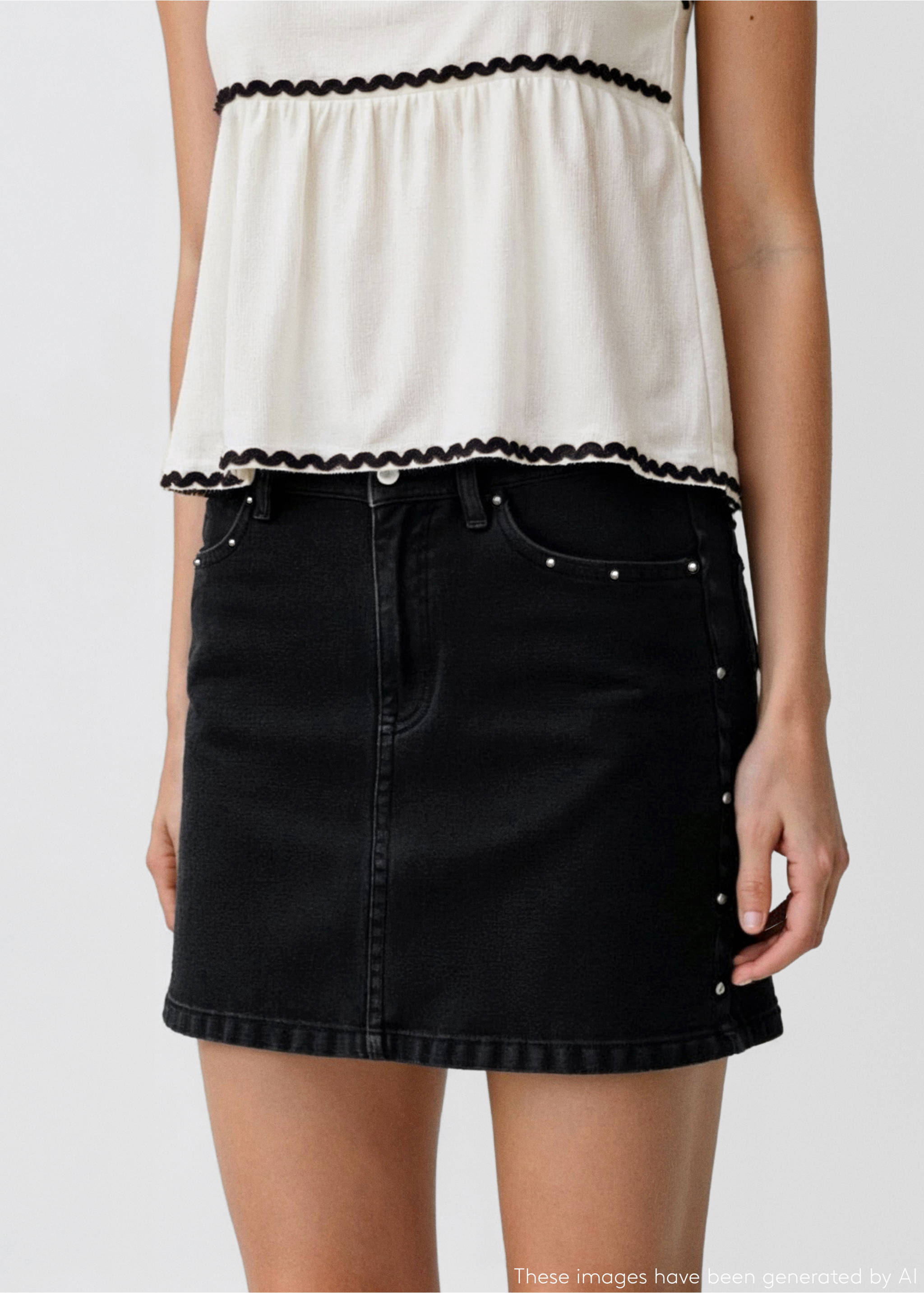 Studded mini-skirt - Details of the article 1, Black denim. Ref: 17041514-00.