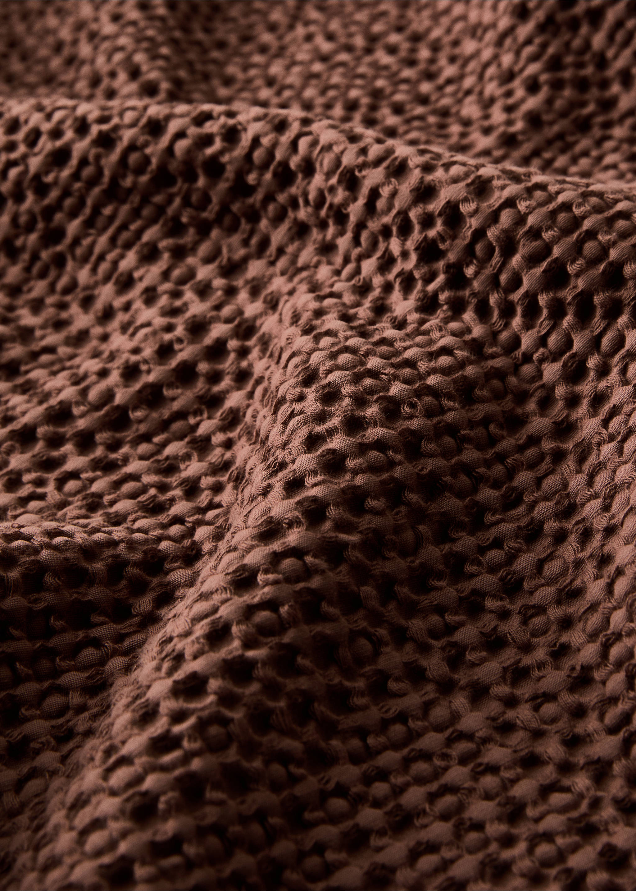 Bavlněný přehoz garment dyed s vaflovou strukturou, na postel 180/200 cm - Detail zboží 2, Tmavě oranžová. Ref: 17041534-00.