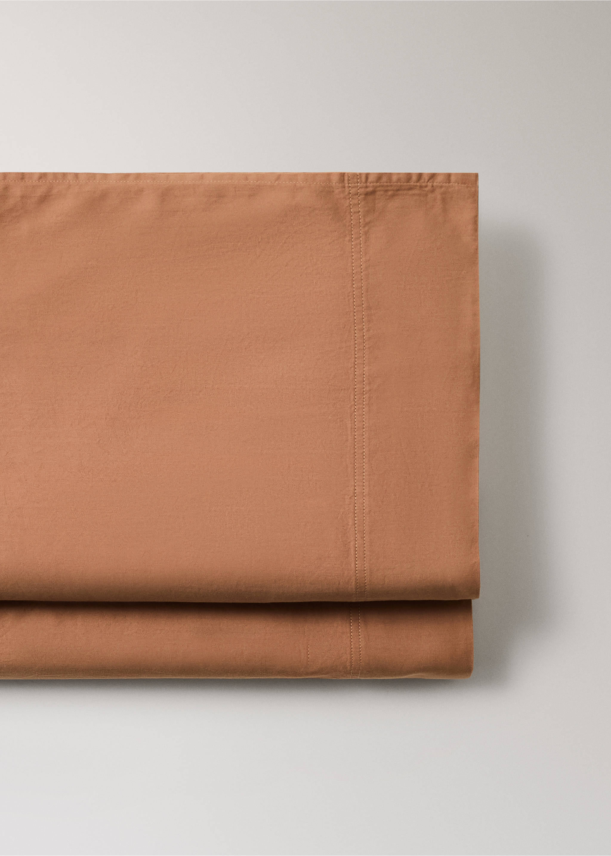 Drap plat coton satin lavé double surpiqûre lit 90 cm - Détail de l'article 2, Orange brûlé. Ref: 17041537-00.