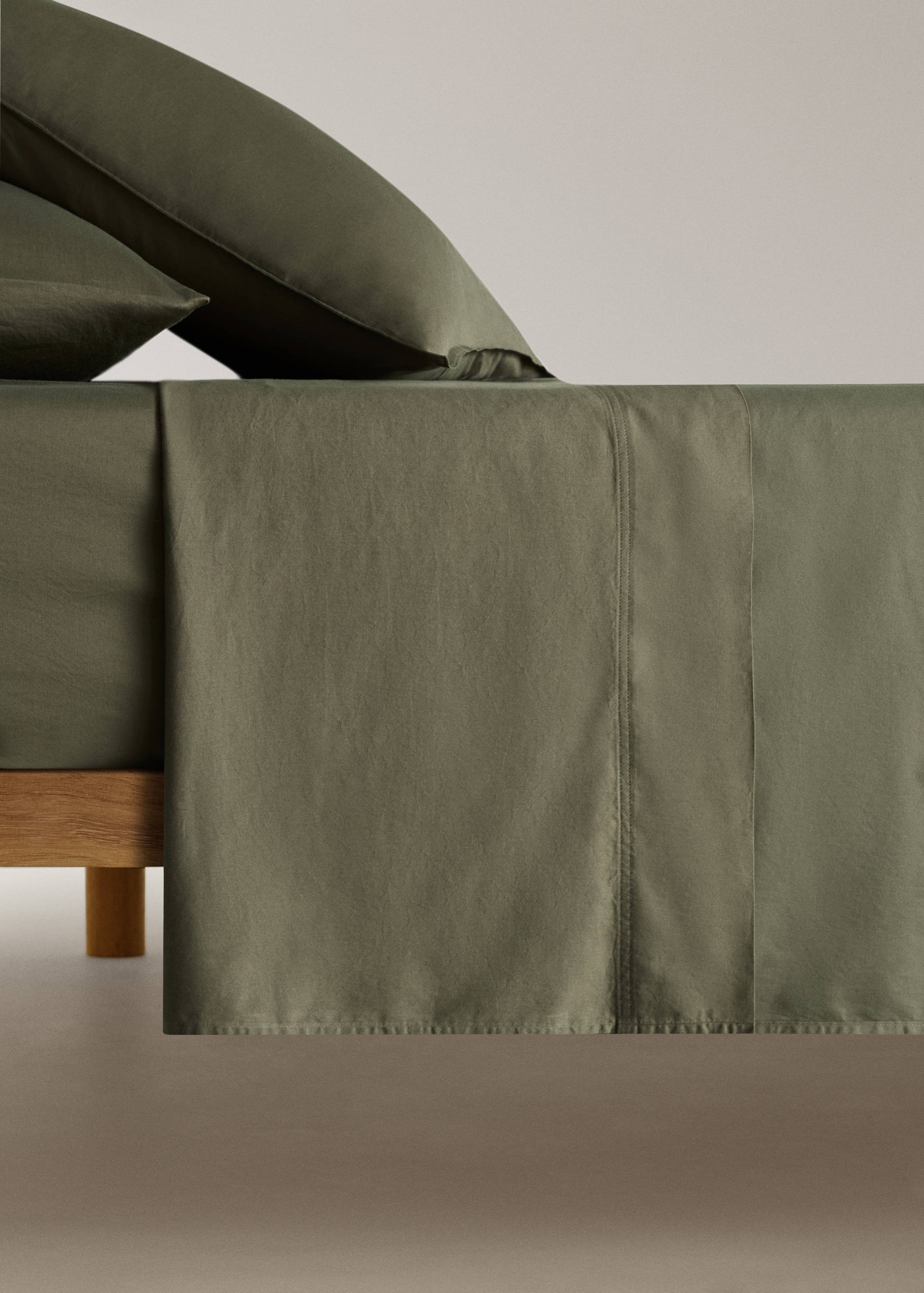 Drap plat coton satin lavé double surpiqûre lit 90 cm - Article sans modèle