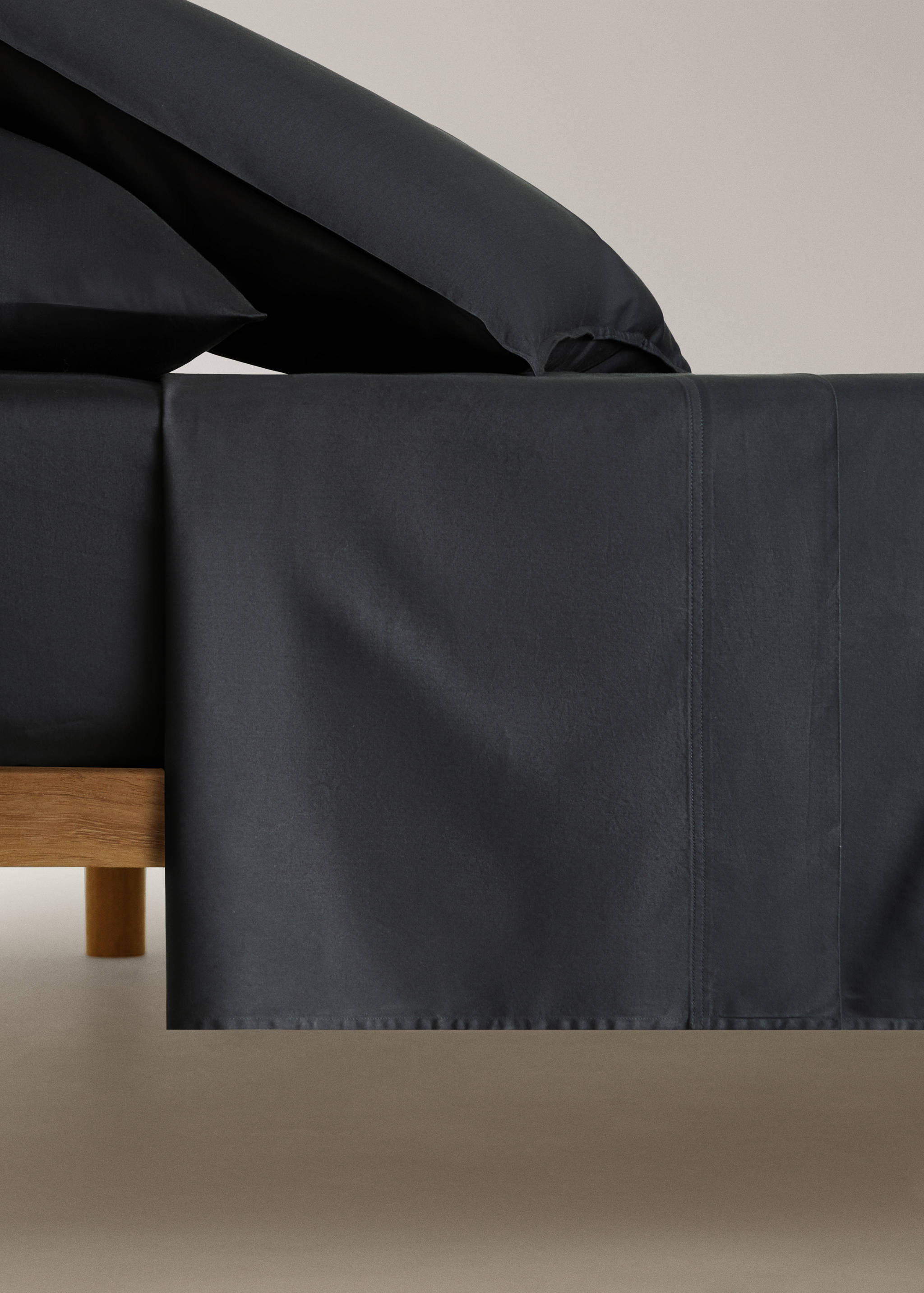 Drap plat coton satin lavé double surpiqûre lit 90 cm - Article sans modèle