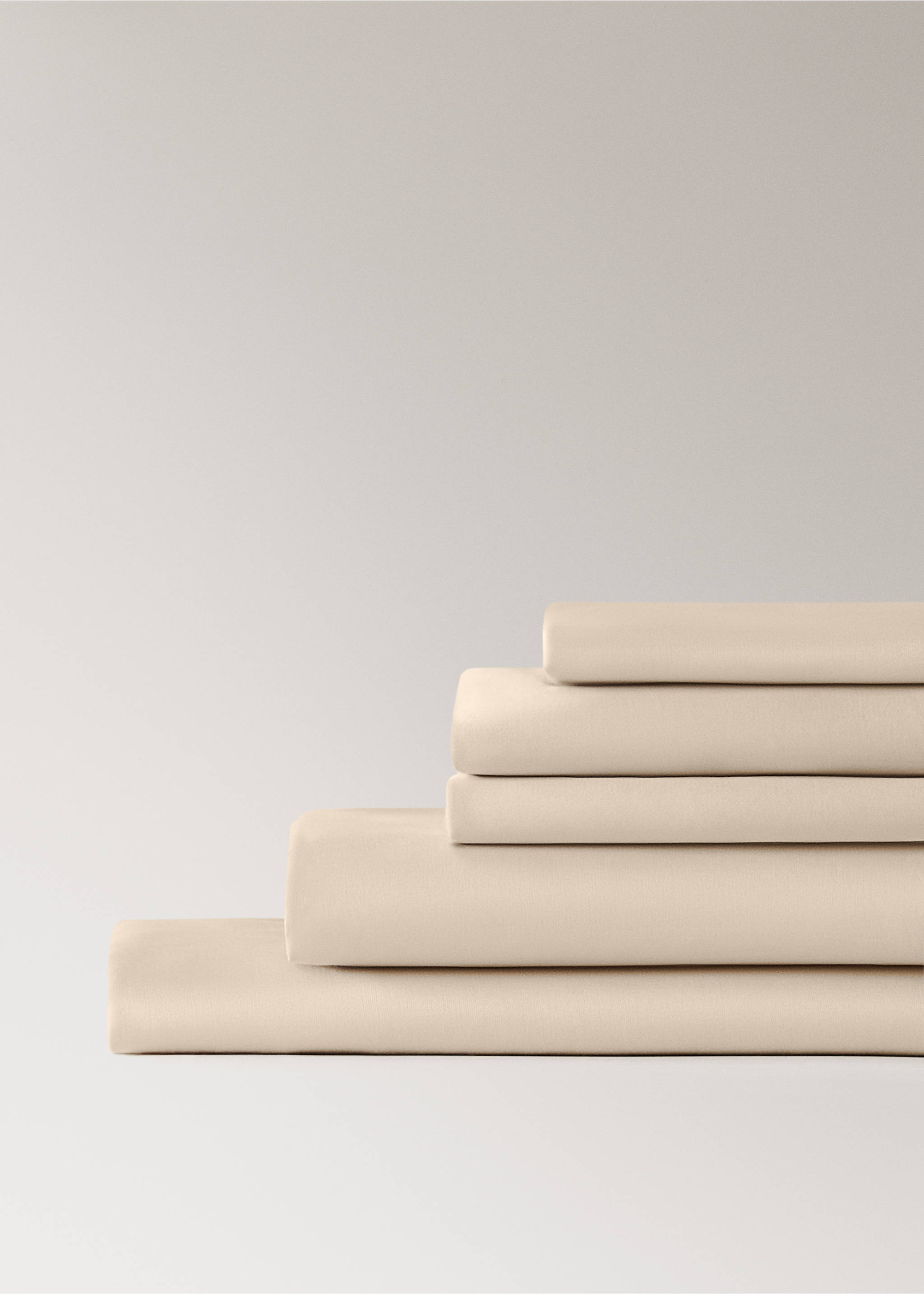 600 threads washed cotton fitted sheet King bed - Details of the article 2, Beige. Ref: 17041560-00.