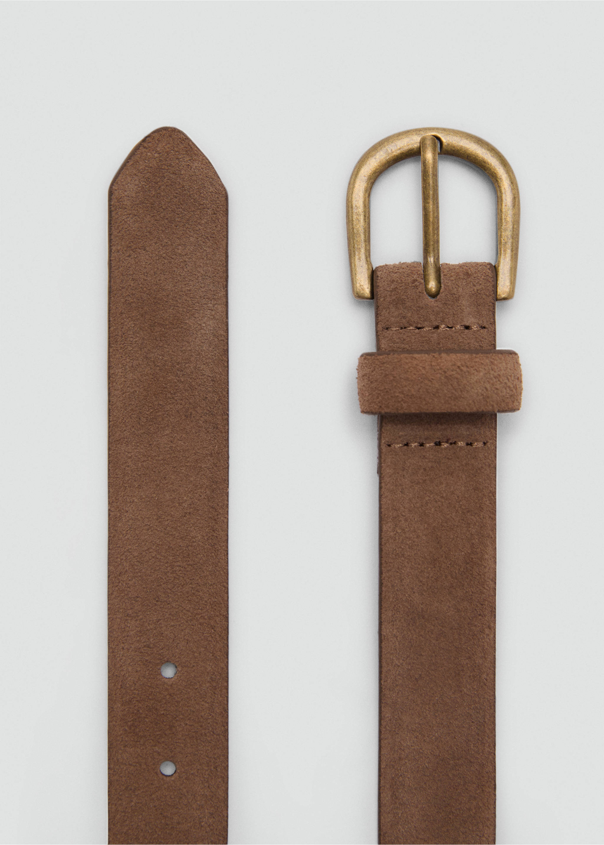 Suede leather belt - Medium plane, Brown. Ref: 17042032-00.
