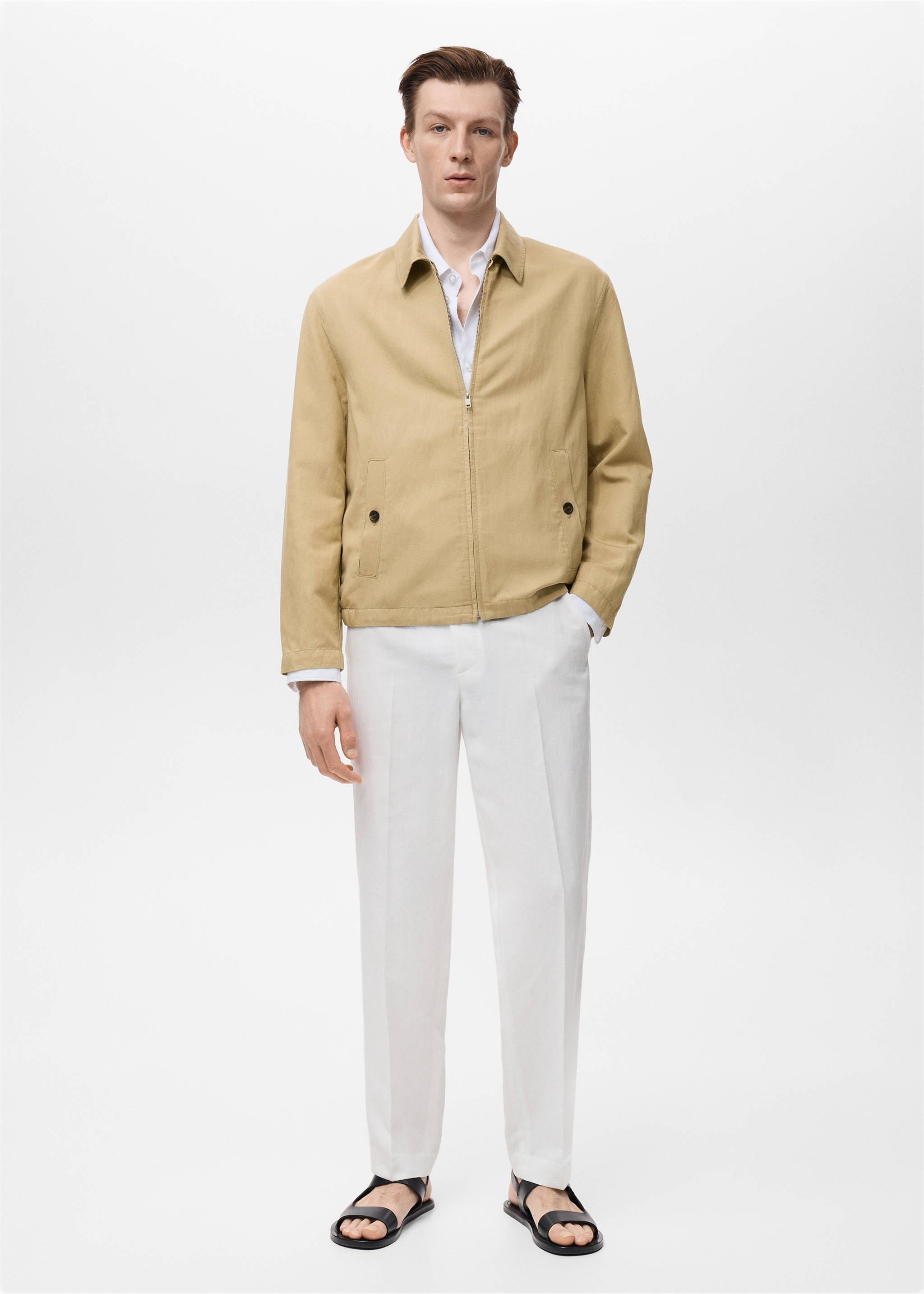 Veste lin fermeture Éclair - Plan général, Beige. Ref: 17042893-00.