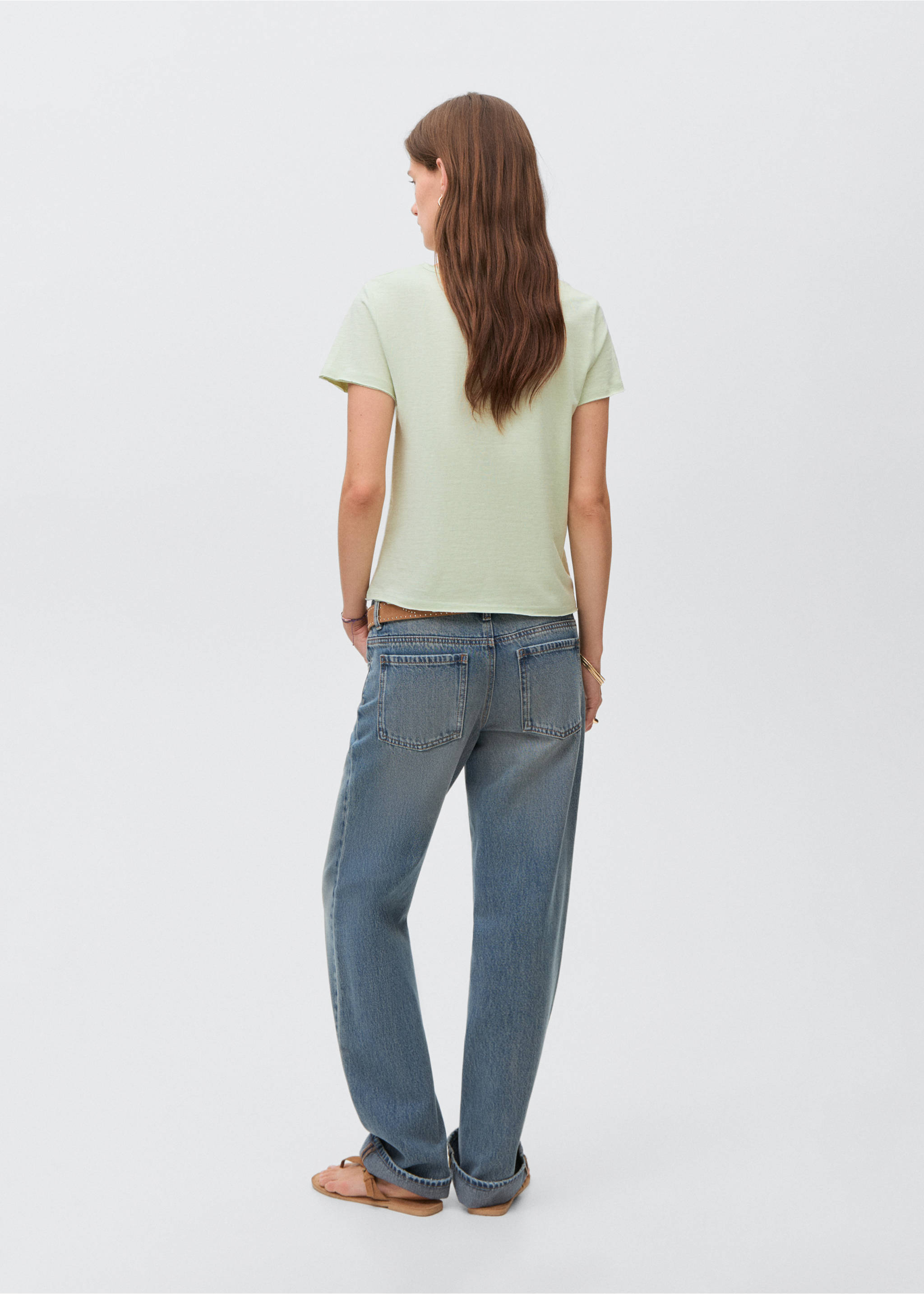 T-shirt détail de bouton en nacre - Verso de l’article, Vert pastel. Ref: 17042897-00.