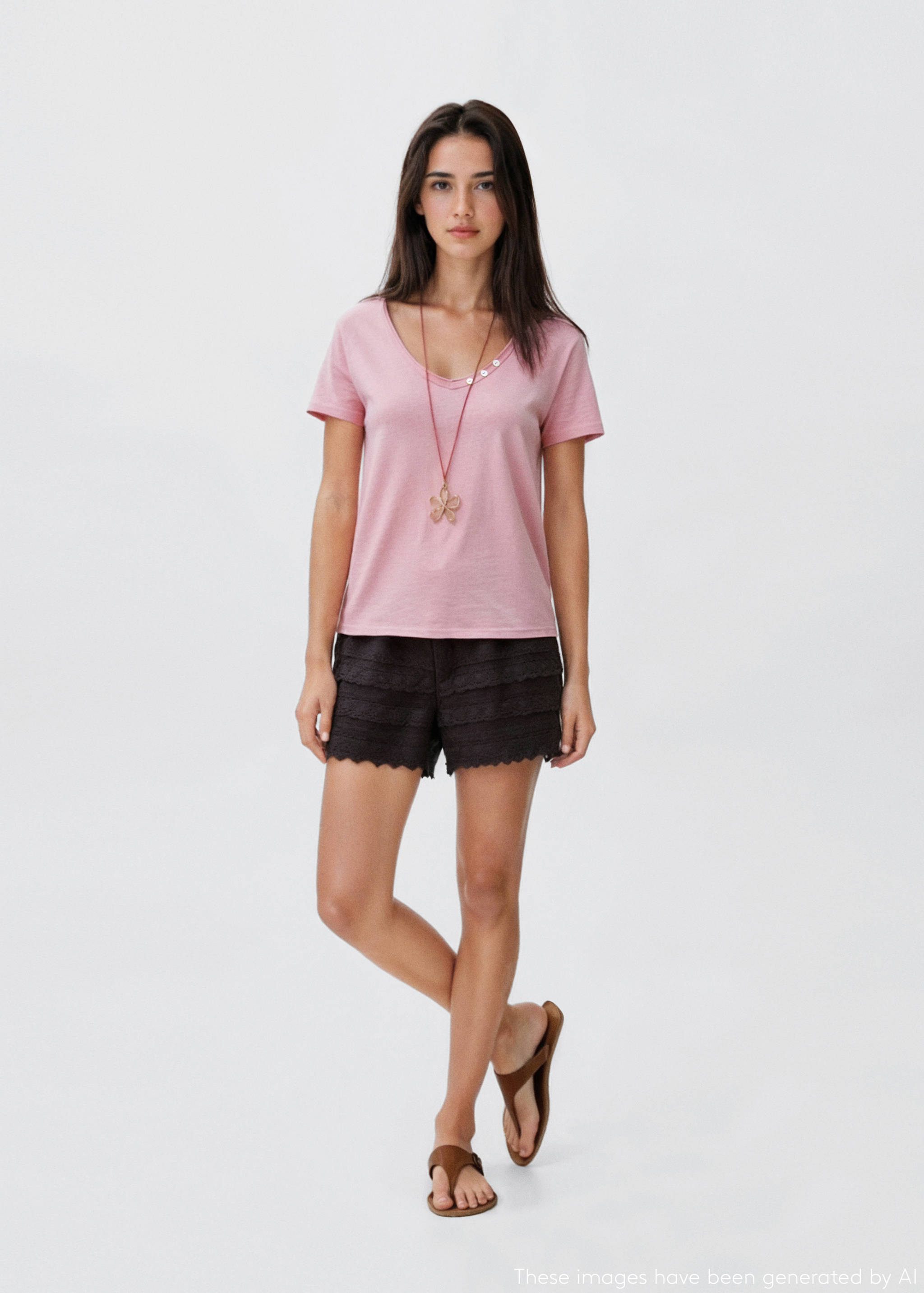 T-shirt détail de bouton en nacre - Plan général