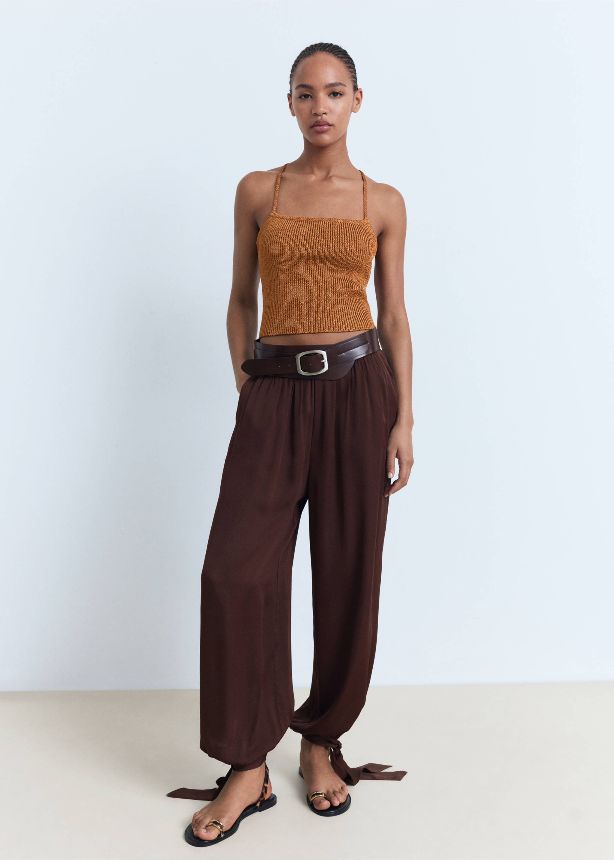Lurex knitted top with crossed back - General plane, Copper. Ref: 17042899-00.