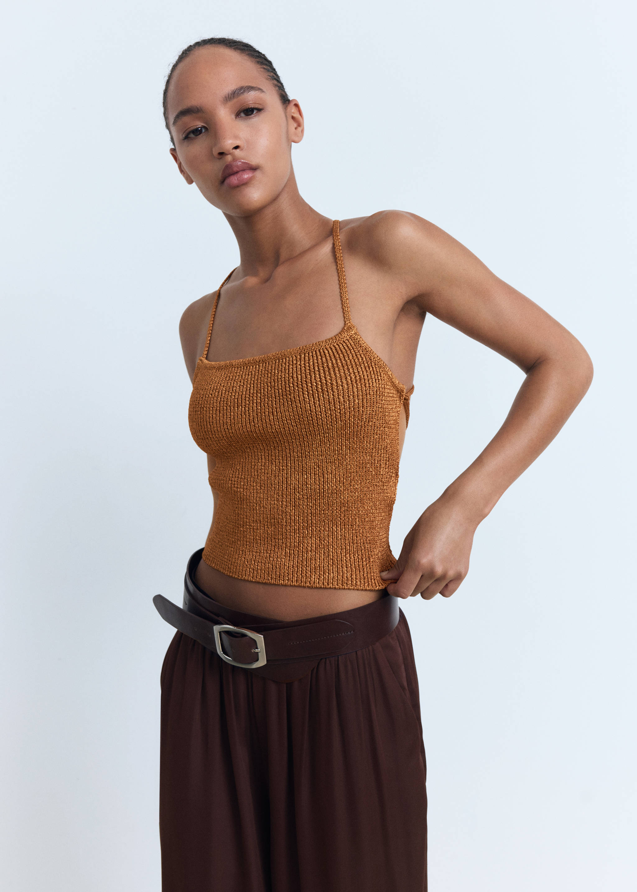 Lurex knitted top with crossed back - Medium plane