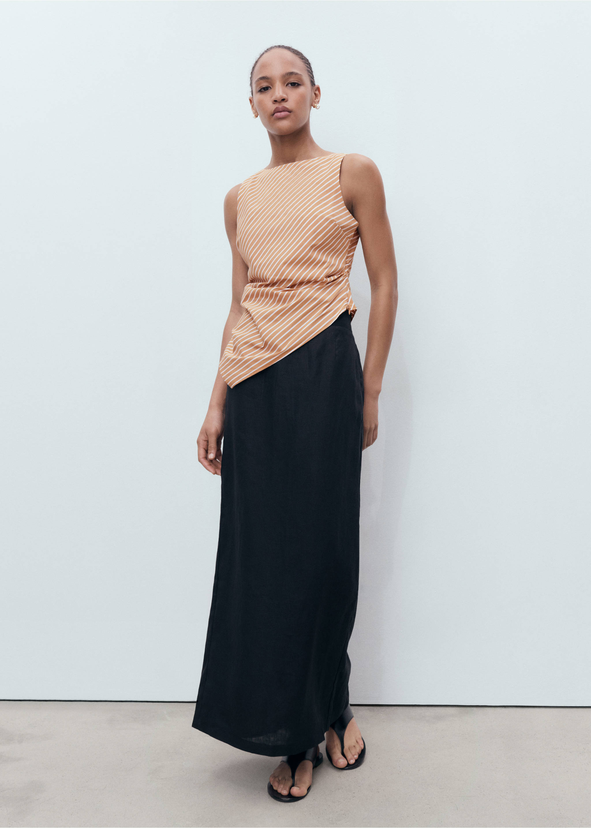 Asymmetrical striped cotton top - General plane, Brown. Ref: 17042901-00.