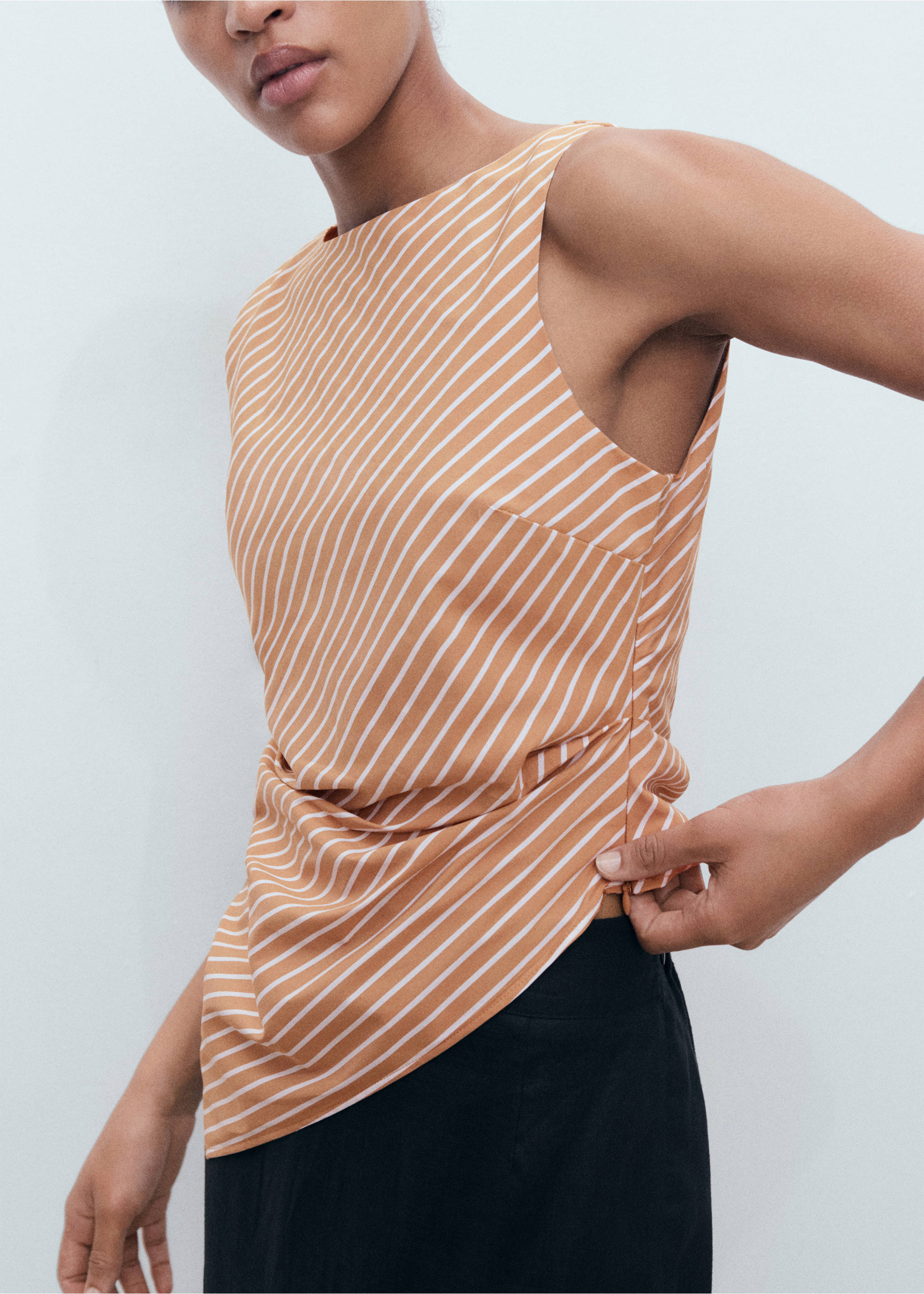 Asymmetrical striped cotton top - Medium plane, Brown. Ref: 17042901-00.