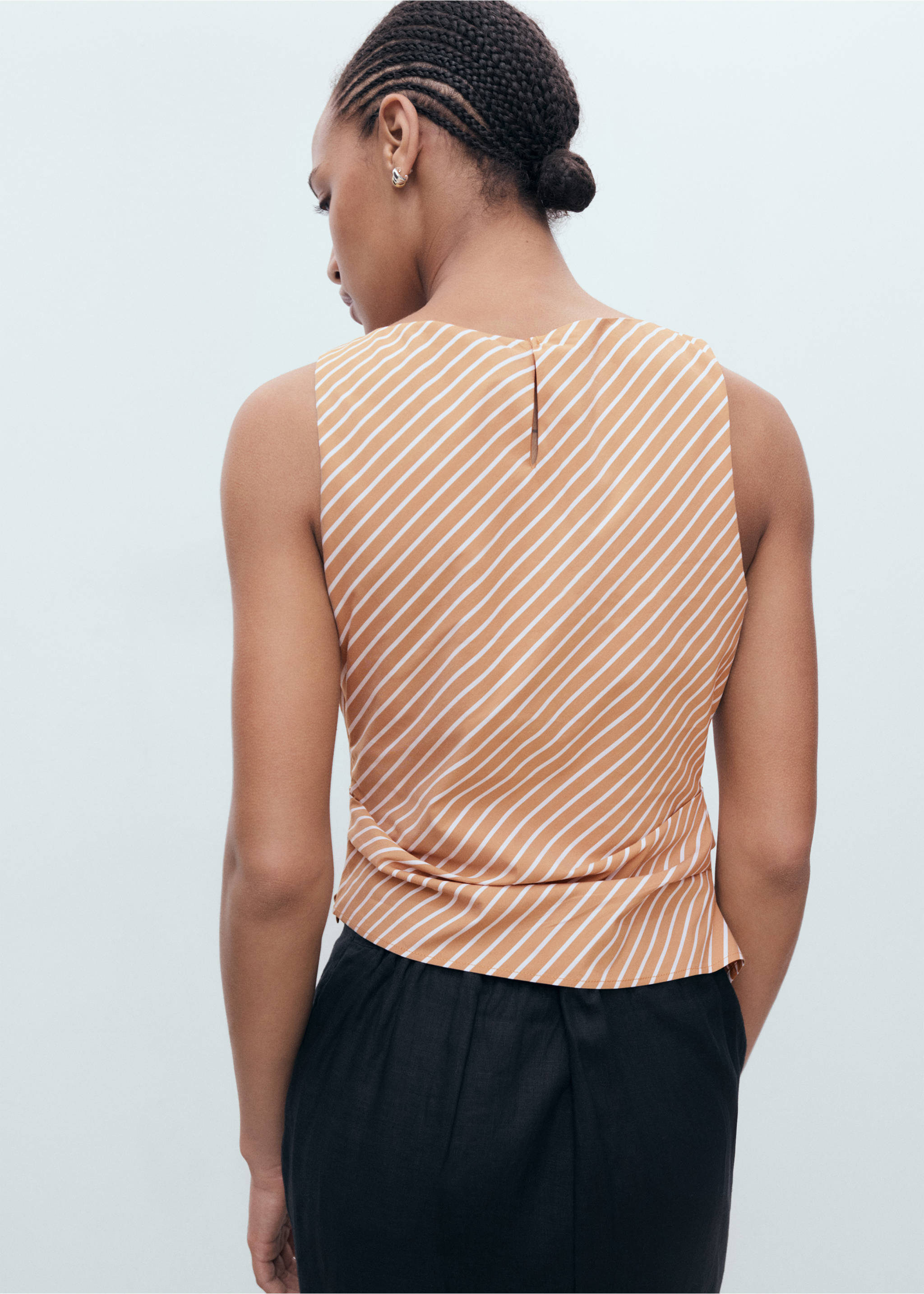 Asymmetrical striped cotton top - Reverse of the article, Brown. Ref: 17042901-00.