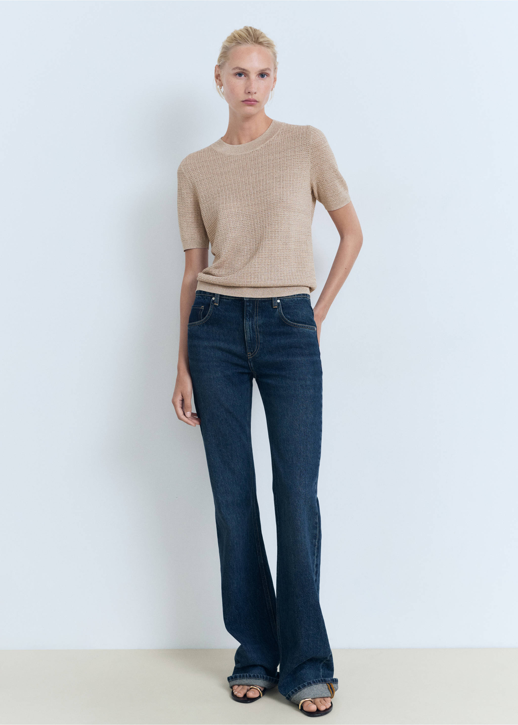 Short-sleeved lurex sweater - General plane, Silver. Ref: 17042902-00.