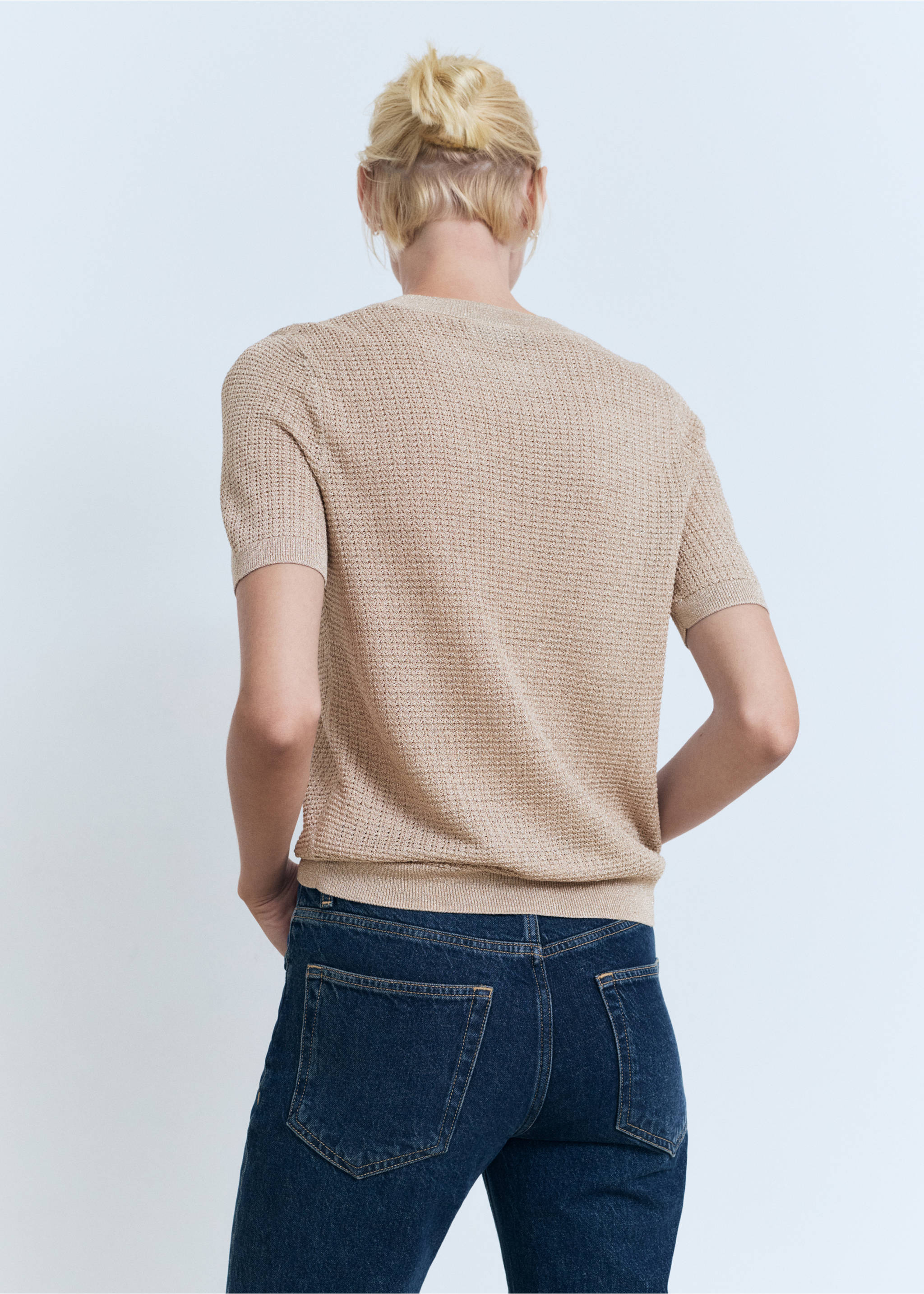 Short-sleeved lurex sweater - Reverse of the article, Silver. Ref: 17042902-00.