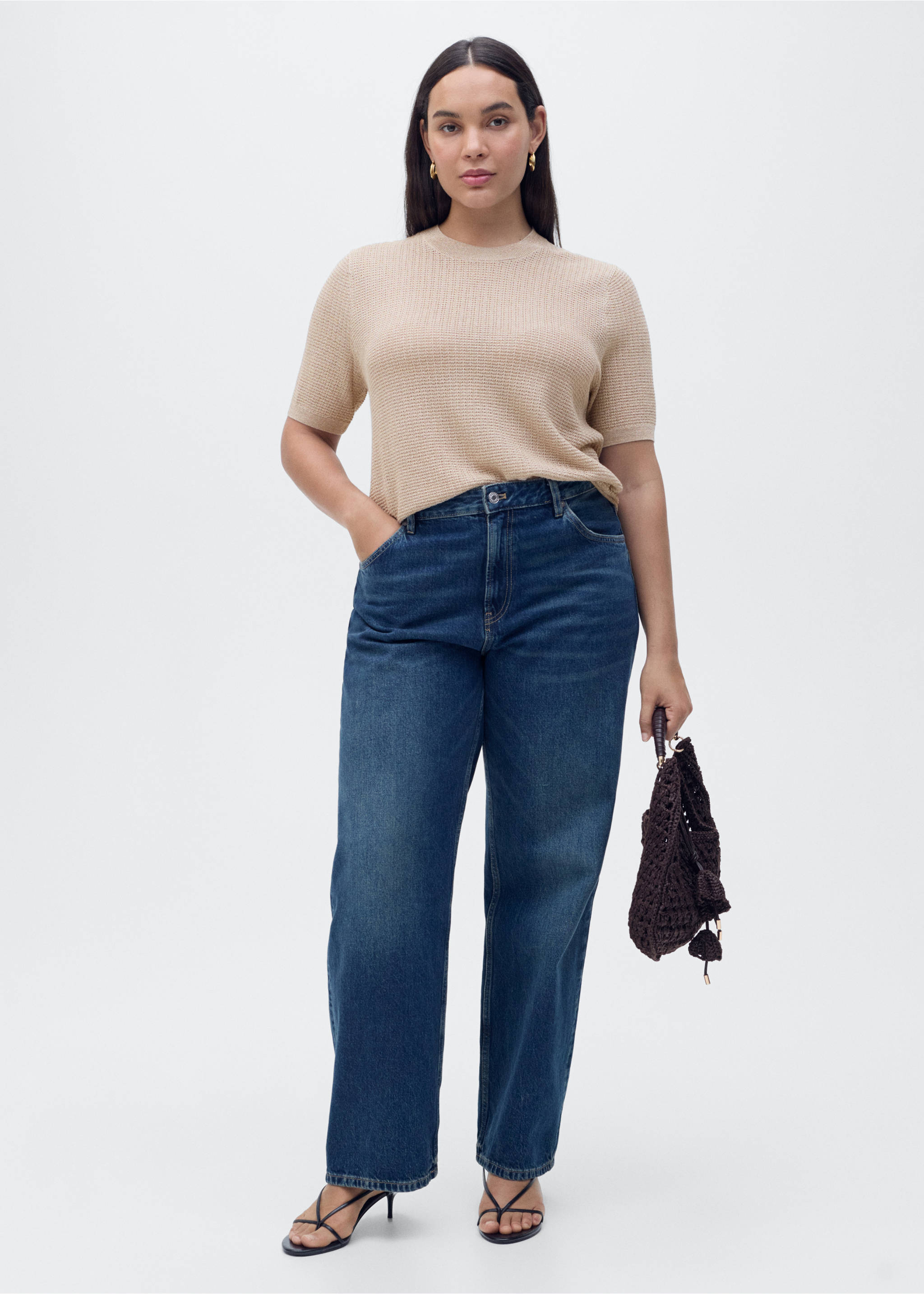 Short-sleeved lurex sweater - Details of the article 6, Silver. Ref: 17042902-00.