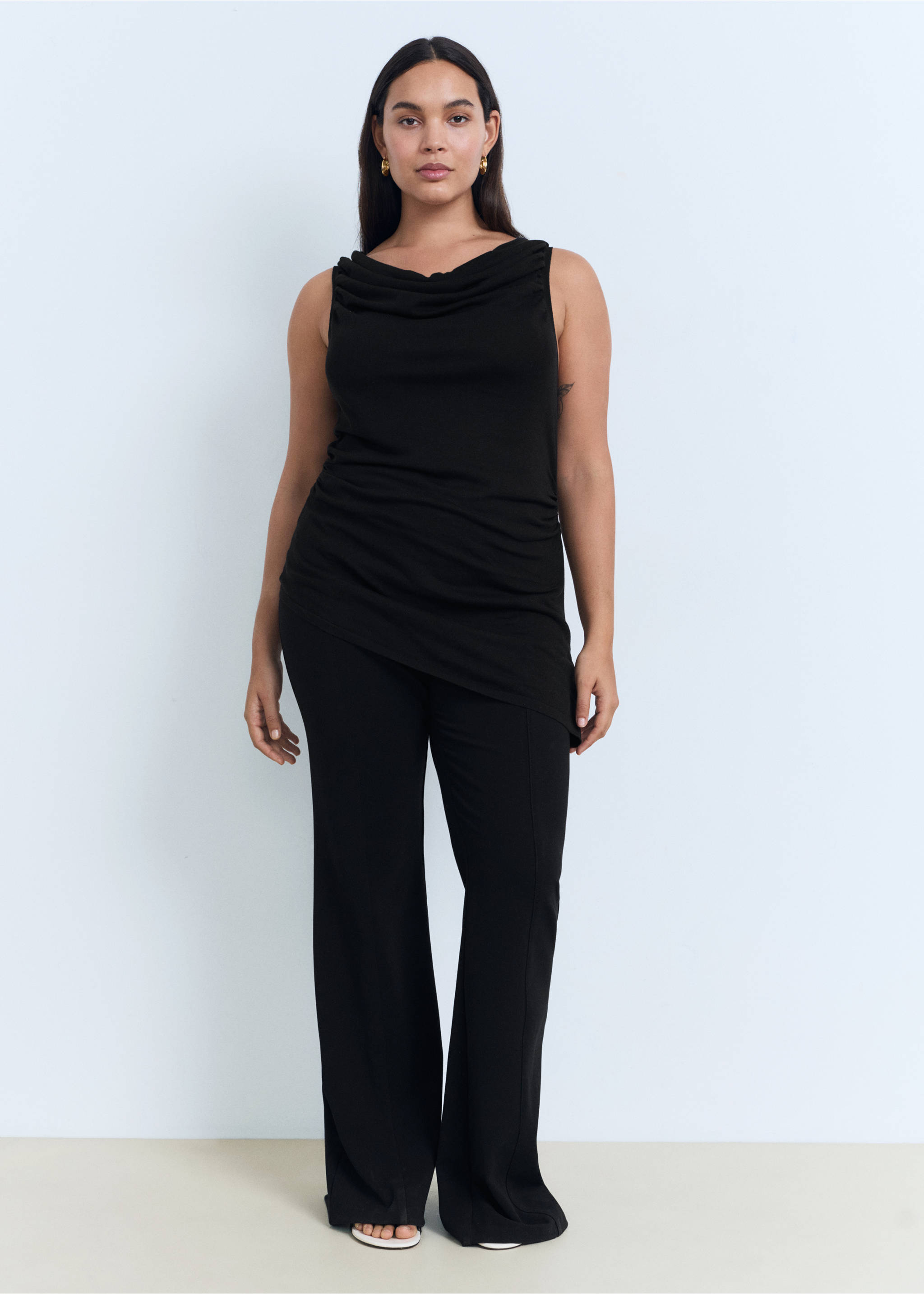 Draped knitted top - Details of the article 3, Black. Ref: 17042904-00.