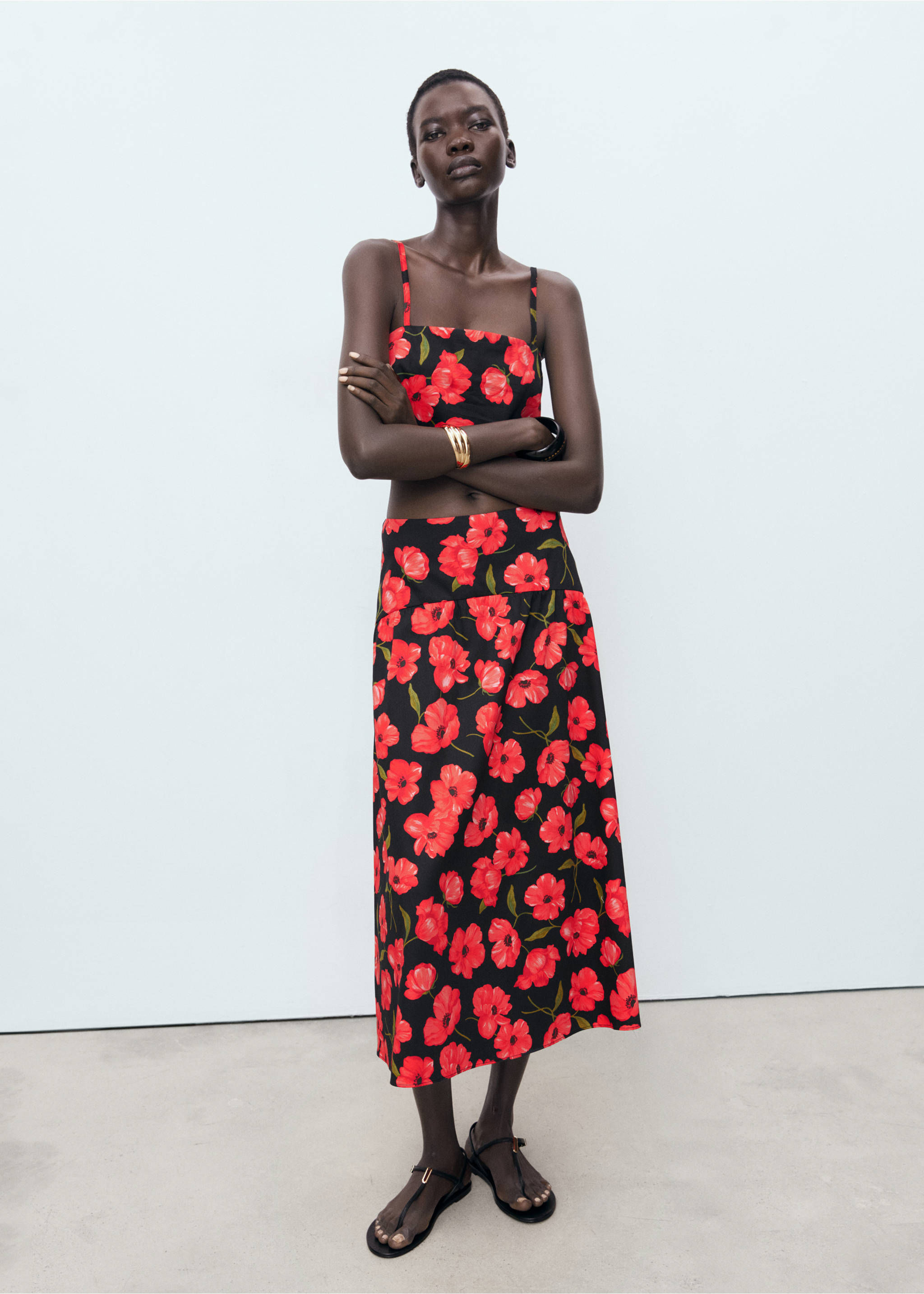 Floral-print flared skirt - General plane, Black. Ref: 17042905-00.