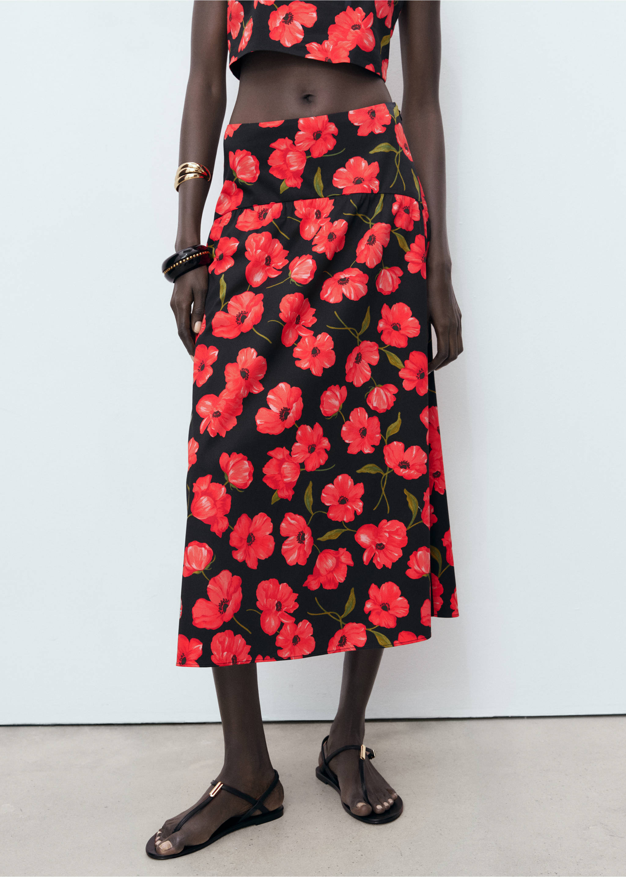 Floral-print flared skirt - Medium plane, Black. Ref: 17042905-00.