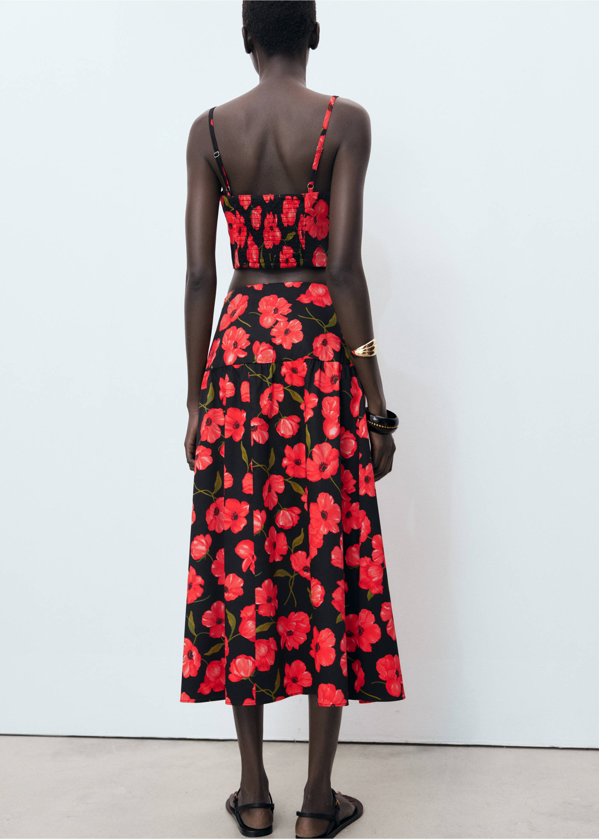 Floral-print flared skirt - Reverse of the article, Black. Ref: 17042905-00.