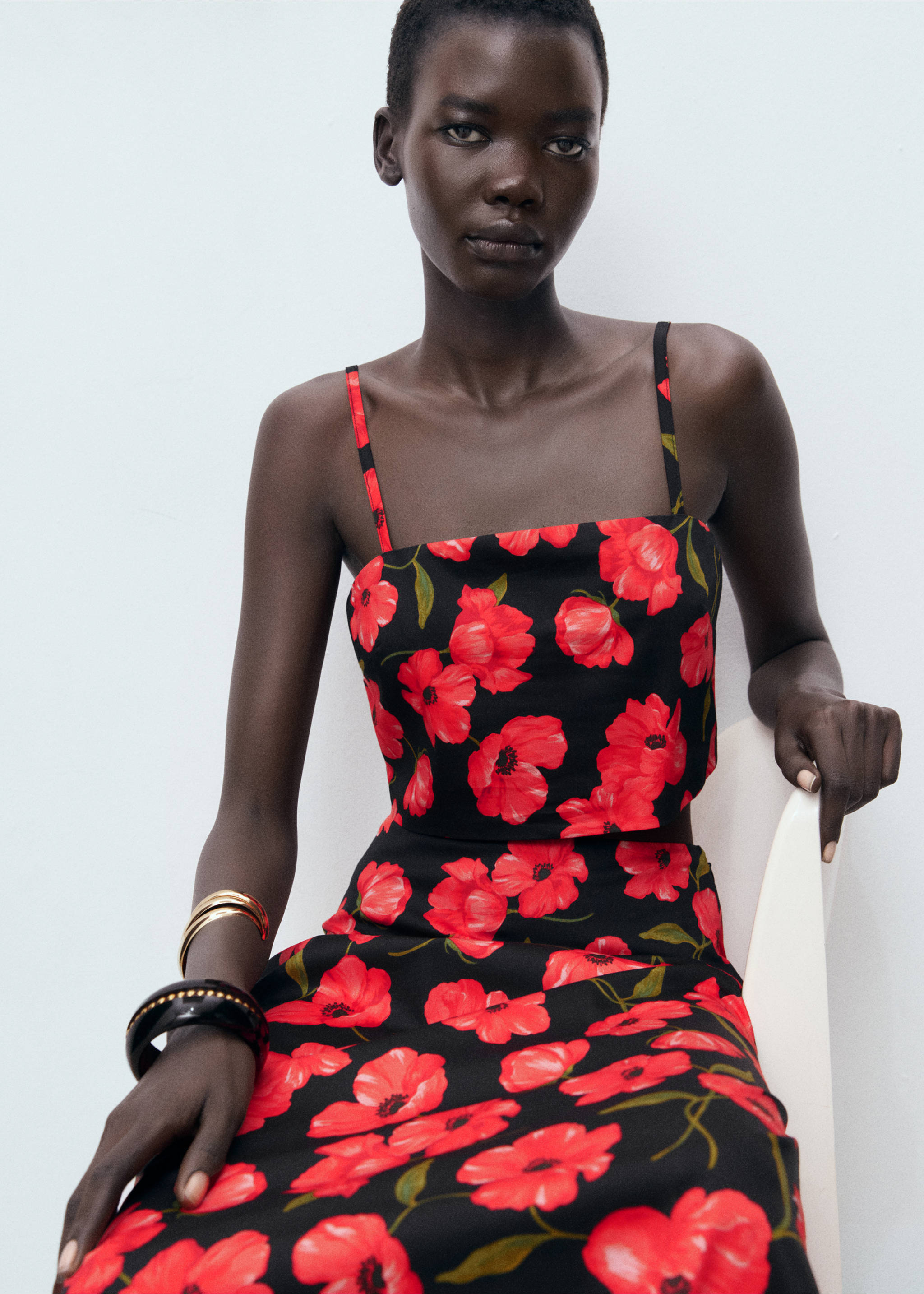 Floral-print flared skirt - Details of the article 2, Black. Ref: 17042905-00.