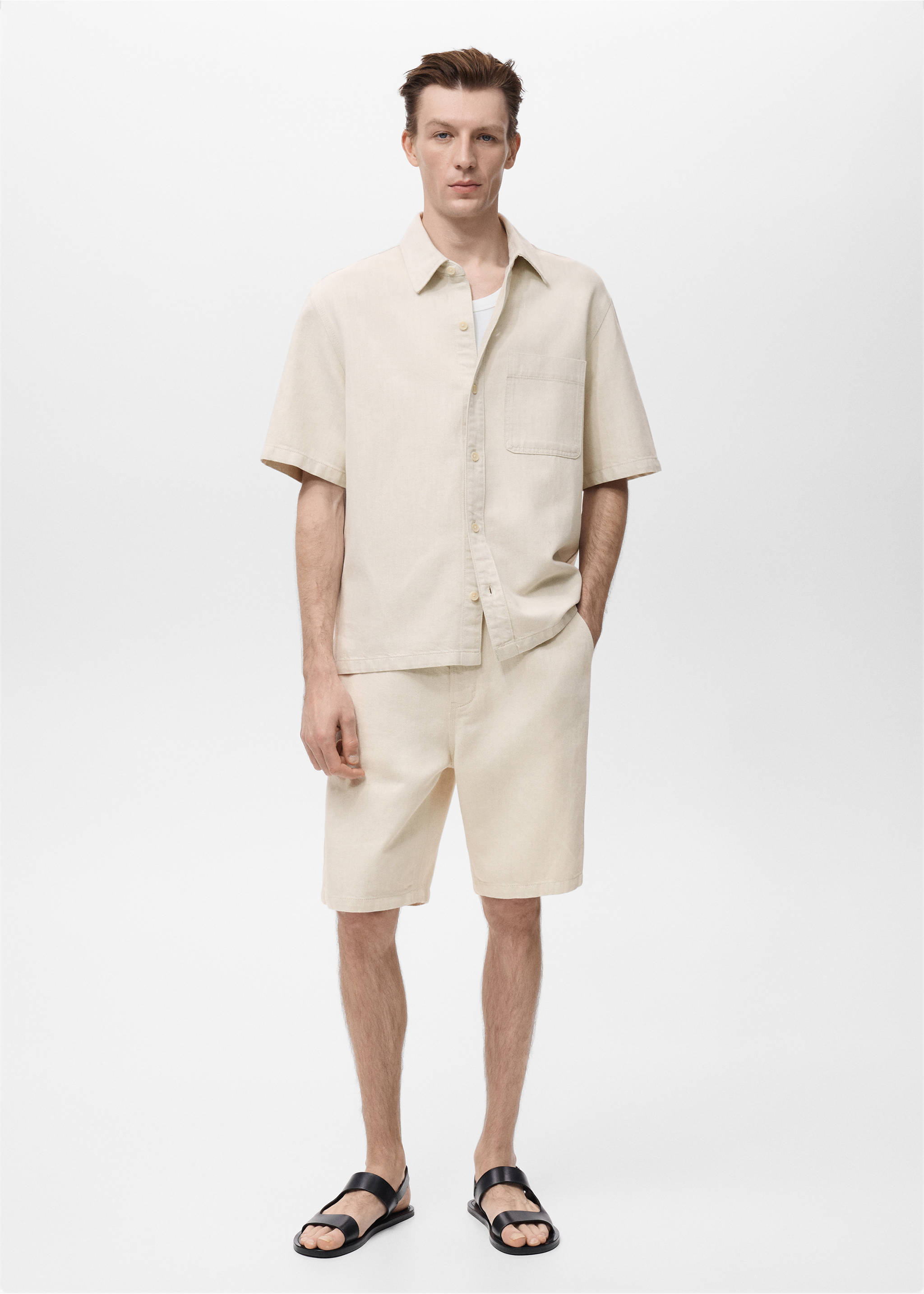Linen-cotton blend shirt - General plane, Ecru. Ref: 17042906-00.