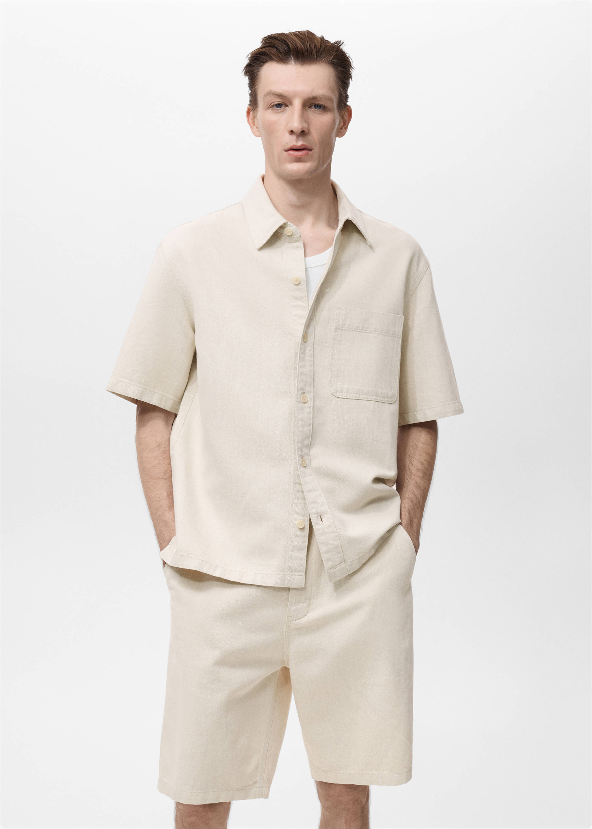 Linen-cotton blend shirt - Medium plane, Ecru. Ref: 17042906-00.